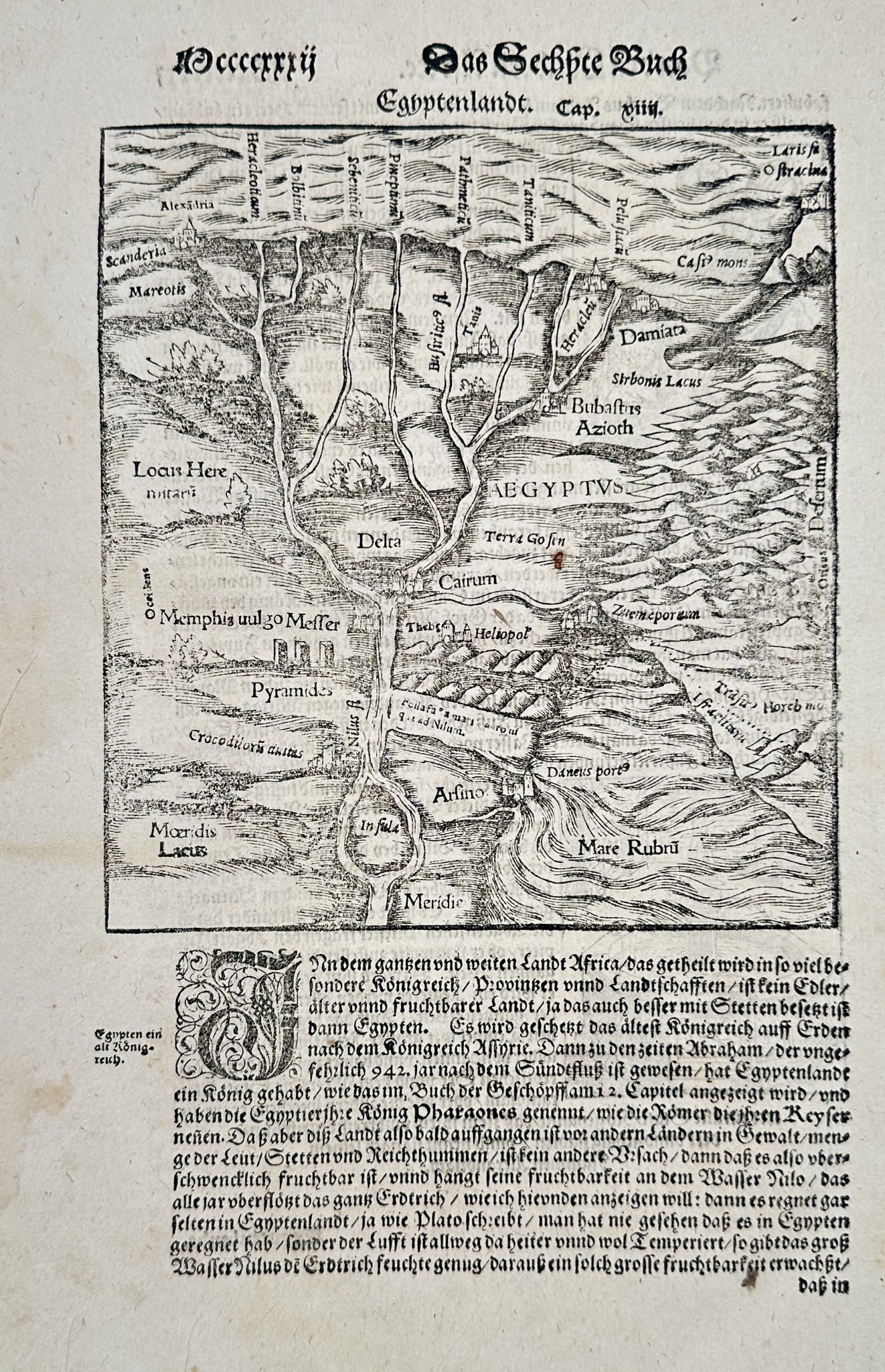 Sebastian Münster (1488–1552) – Map of Egypt – Woodcut (1544–1550) (1 of 2)
