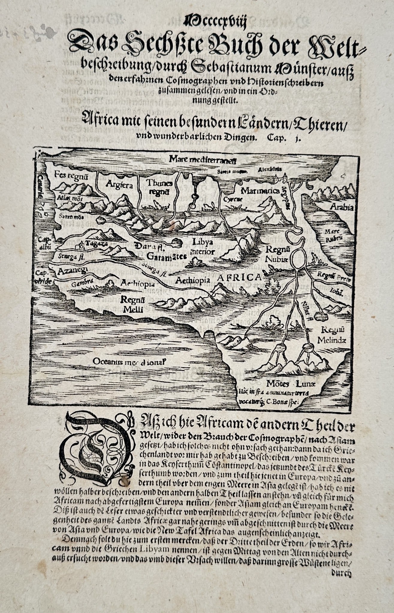 Sebastian Münster (1488–1552) – Map of Africa – Woodcut (1544–1550) (1 of 3)
