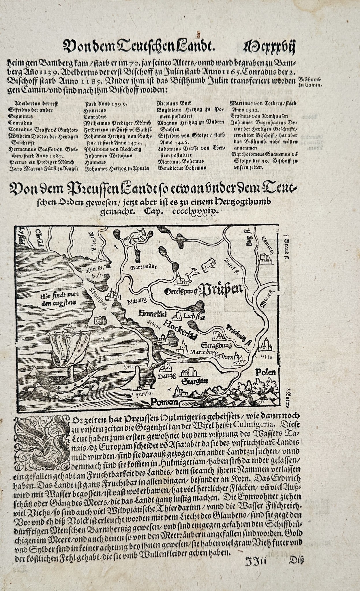 Sebastian Münster (1488–1552) – Map of Prussia – Woodcut(1544–1550) (1 of 3)
