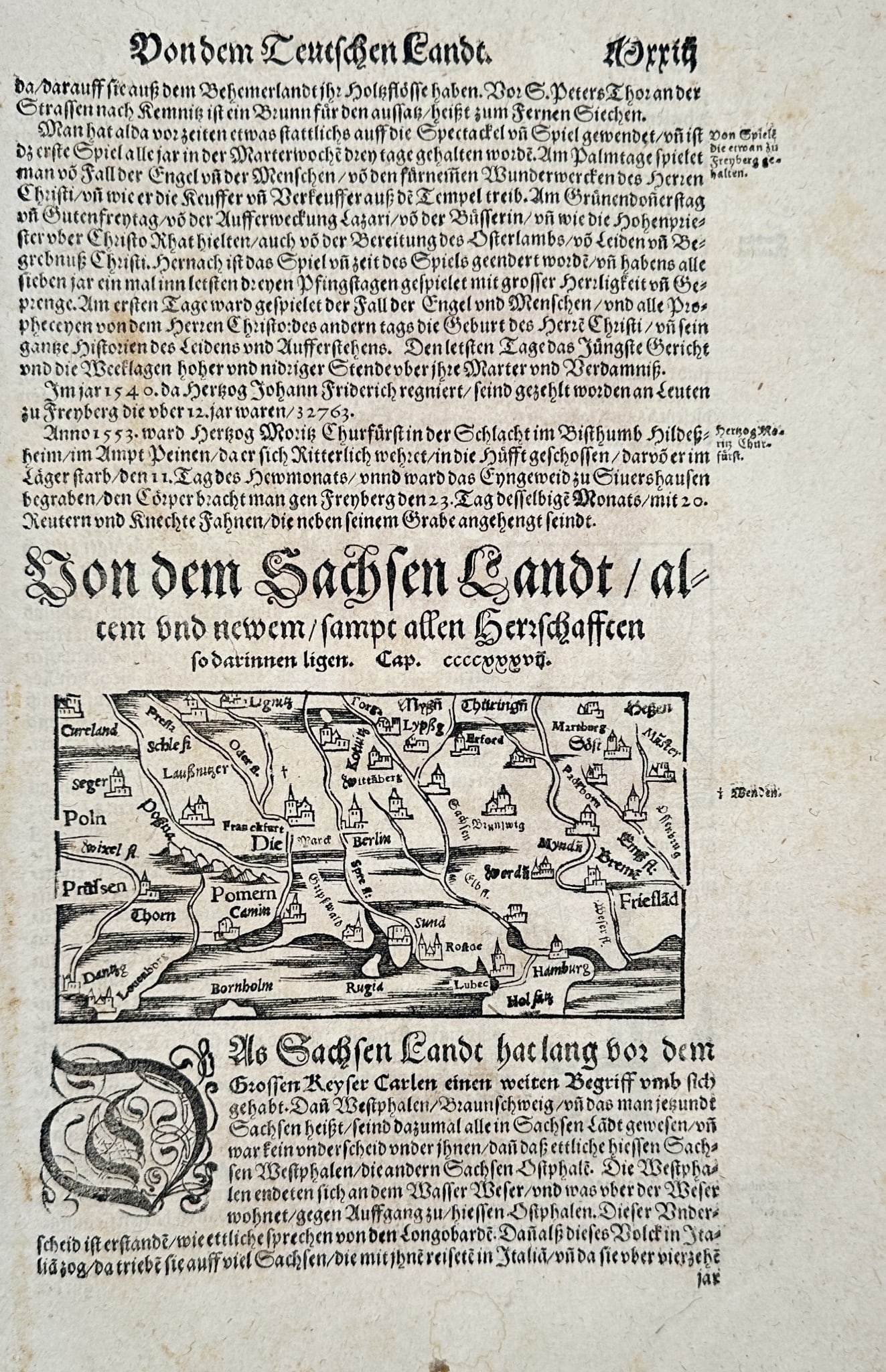 Sebastian Münster (1488–1552) – Map of Saxony – Woodcut (1544–1550) (1 of 3)