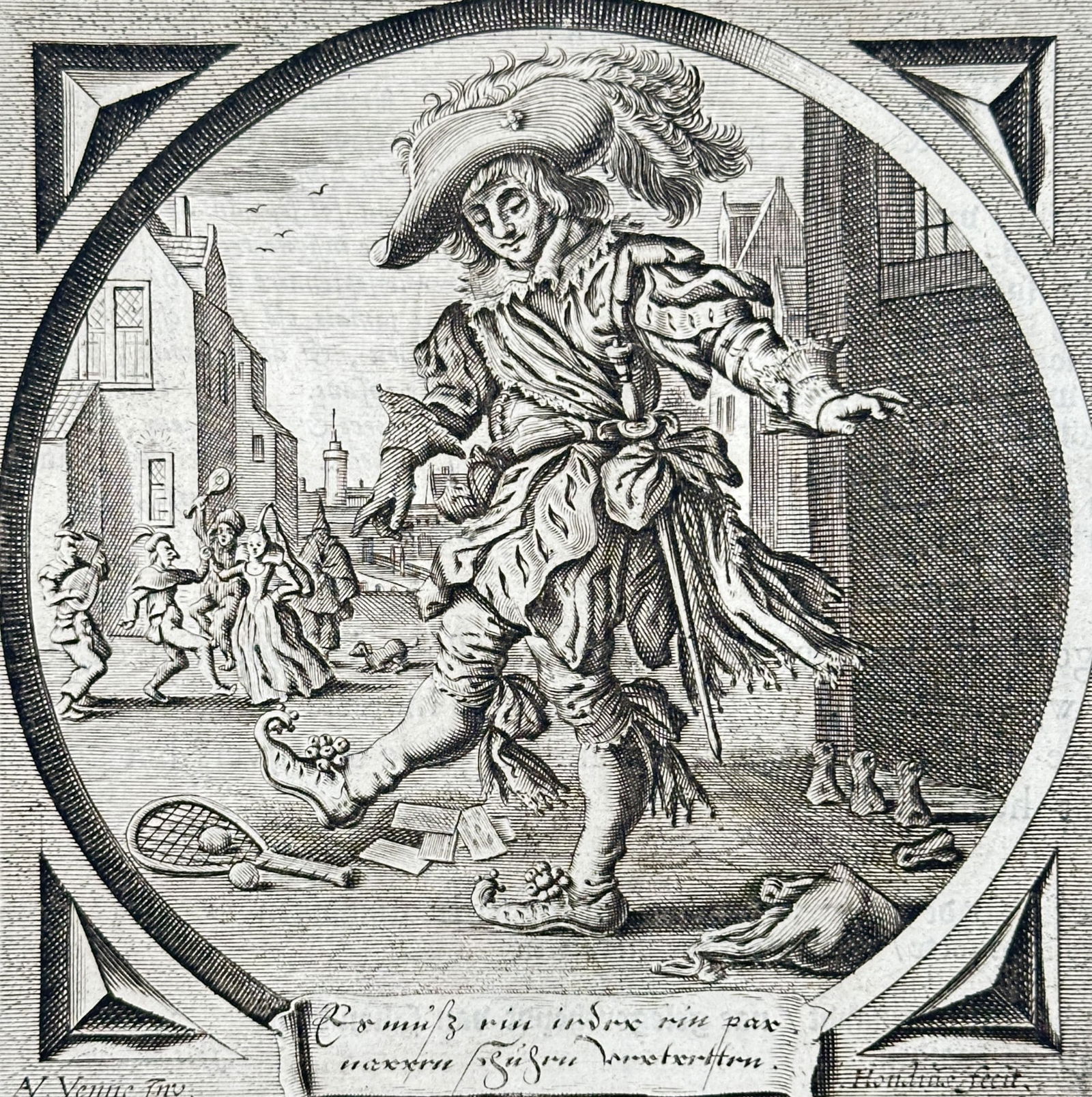 Jacob Cats (1577–1660) – Young Man Wearing Fool's Shoes – Engraving (1 of 3)