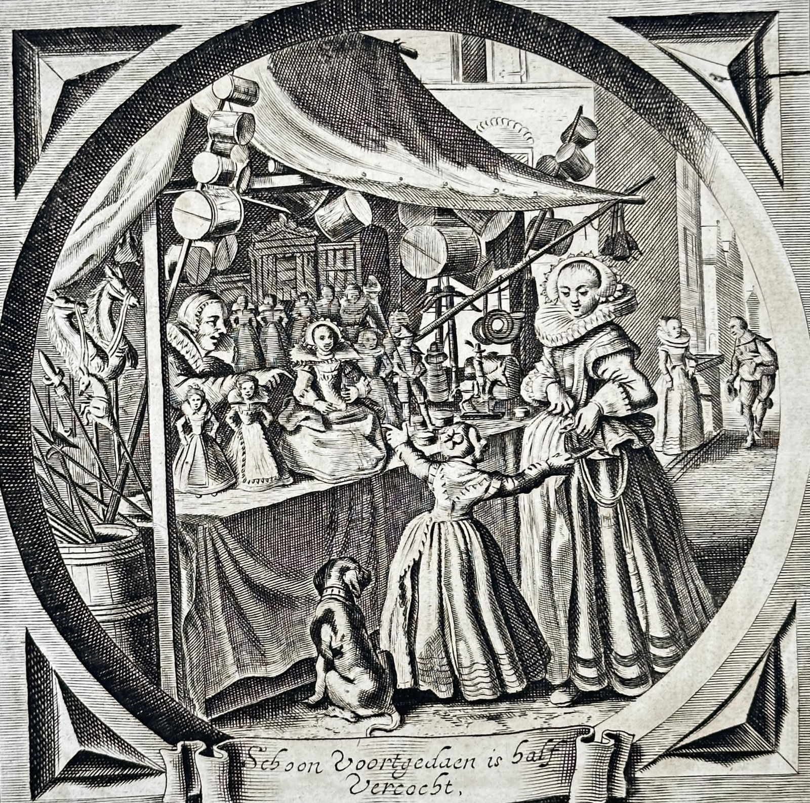 Jacob Cats (1577–1660) – Examining the Merchandise – Engraving (1630–1660) (1 of 3)