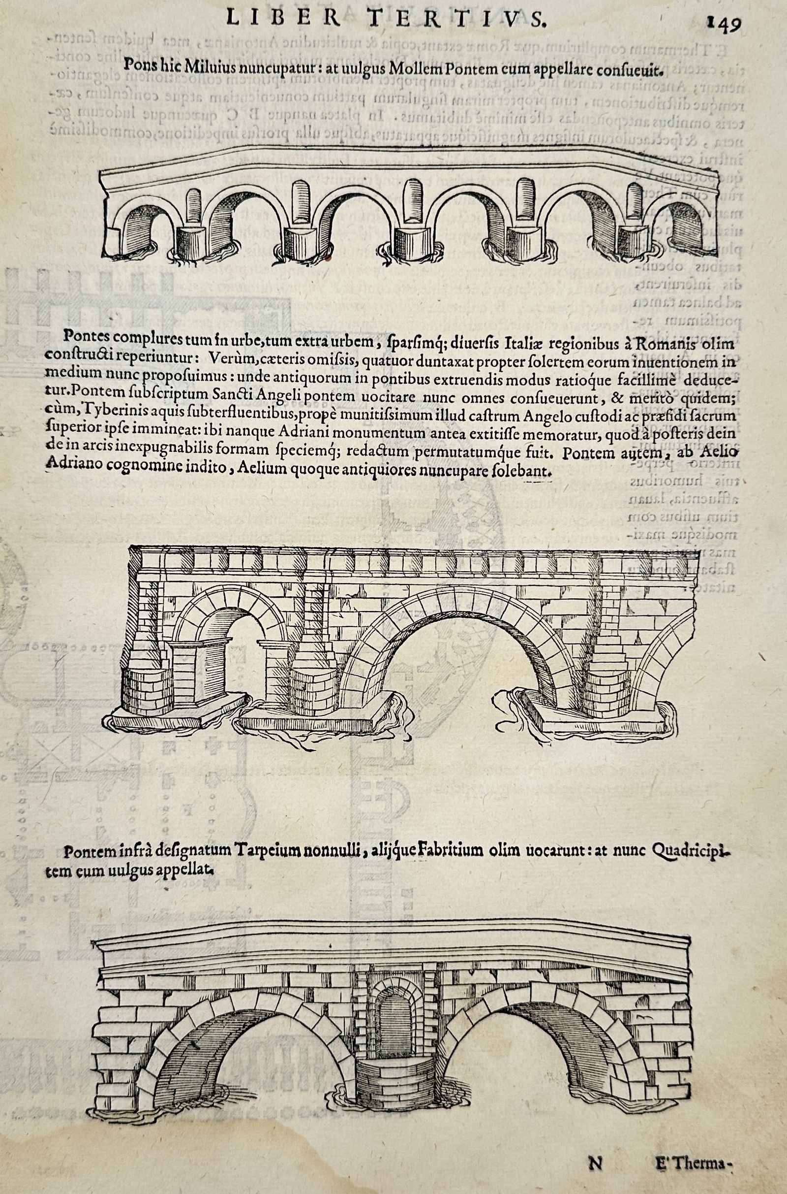 Sebastiano Serlio (1475–1554) – Various Roman Bridges – Woodcut (1540) (1 of 2)
