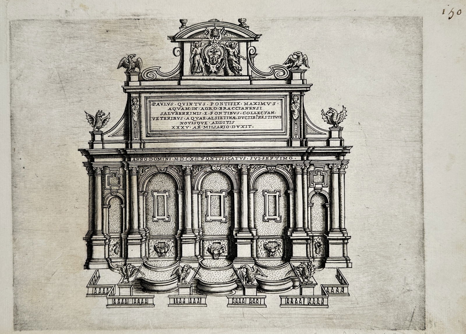 Giacomo Lauro (1550–1640) – The Fountain of Paul V on the Janiculum – Engraving (1 of 2)