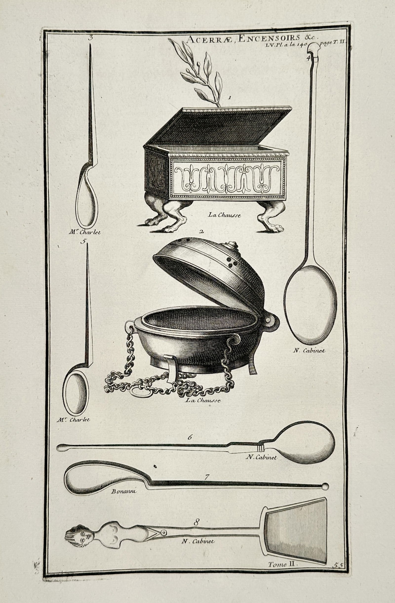 Bernard de Montfaucon (1655–1741) – Various Caskets and Censers – Engraving (1 of 3)