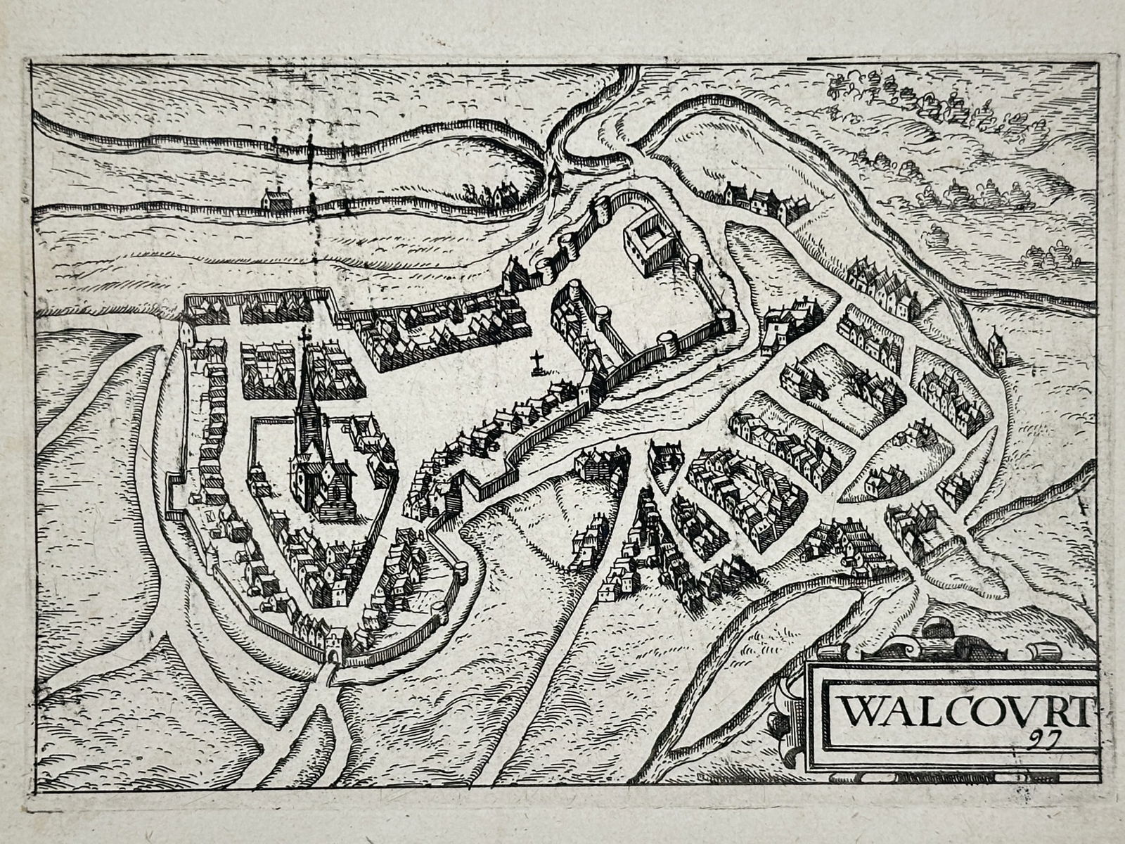 Lodovico Guicciardini (1521–1589) – Map of the City of Walcourt (Walcovrt) – Engraving (1 of 3)
