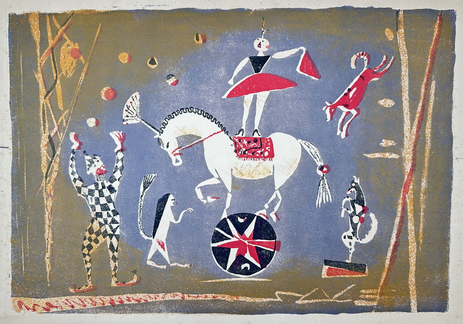 Judith Bledsoe (1928–2013) – Circus Scene – Color lithograph (1970) (1 of 2)