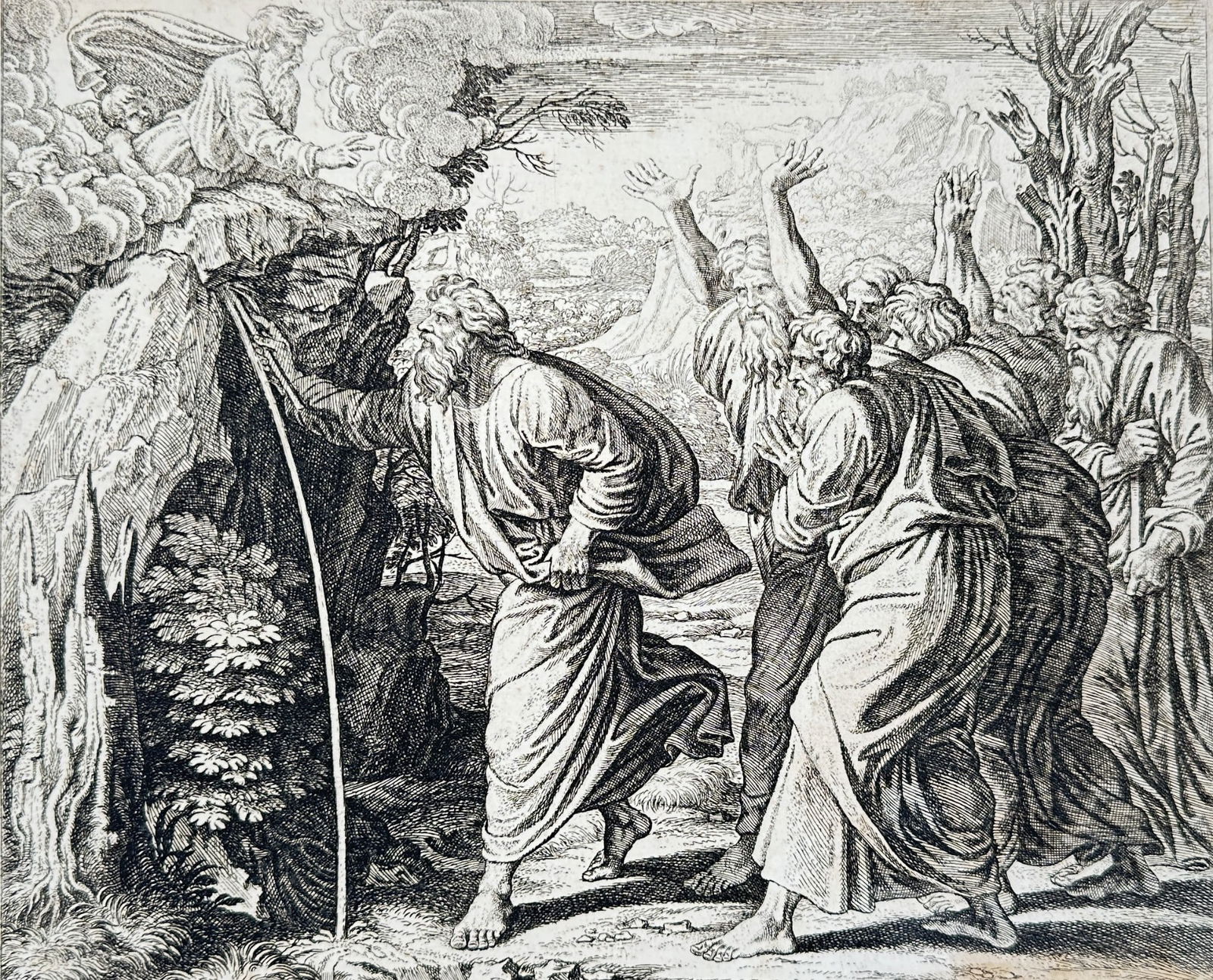 Nicolas Chaperon (1612–1656) – Moses Strikes the Rock – Copper engraving (1650) (1 of 2)