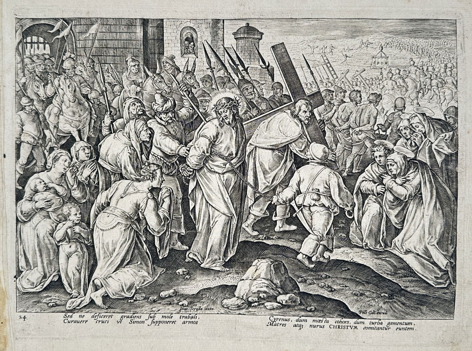 Adriaen Collaert (1560–1618) - Christ Carrying the Cross to Calvary - Copperplate (1 of 2)