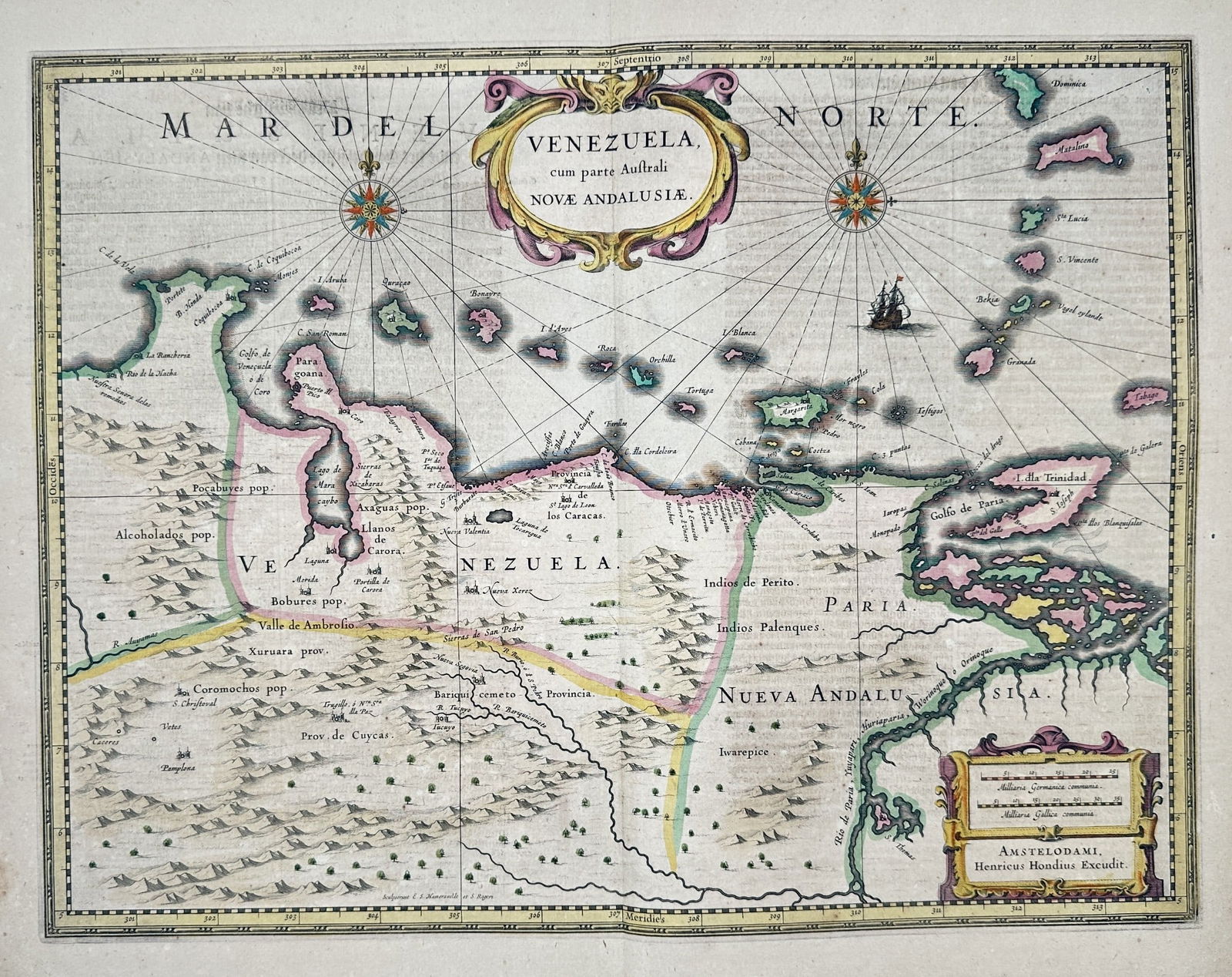 Johannes Janssonius (1588–1664) - Map of Venezuela and Nueva Andalucia - Hand-colored (1 of 2)