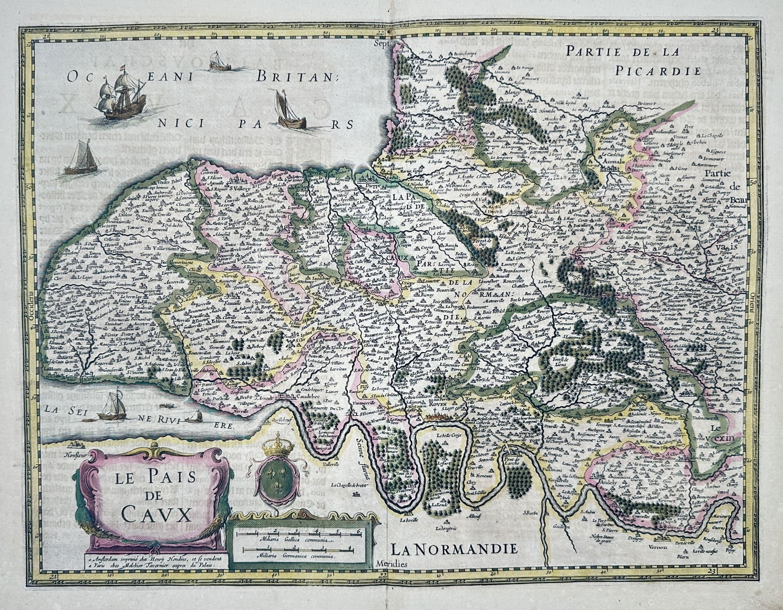 Johannes Janssonius (1588–1664) - Map of Pays de Caux and Normandy - Hand-colored (1 of 2)