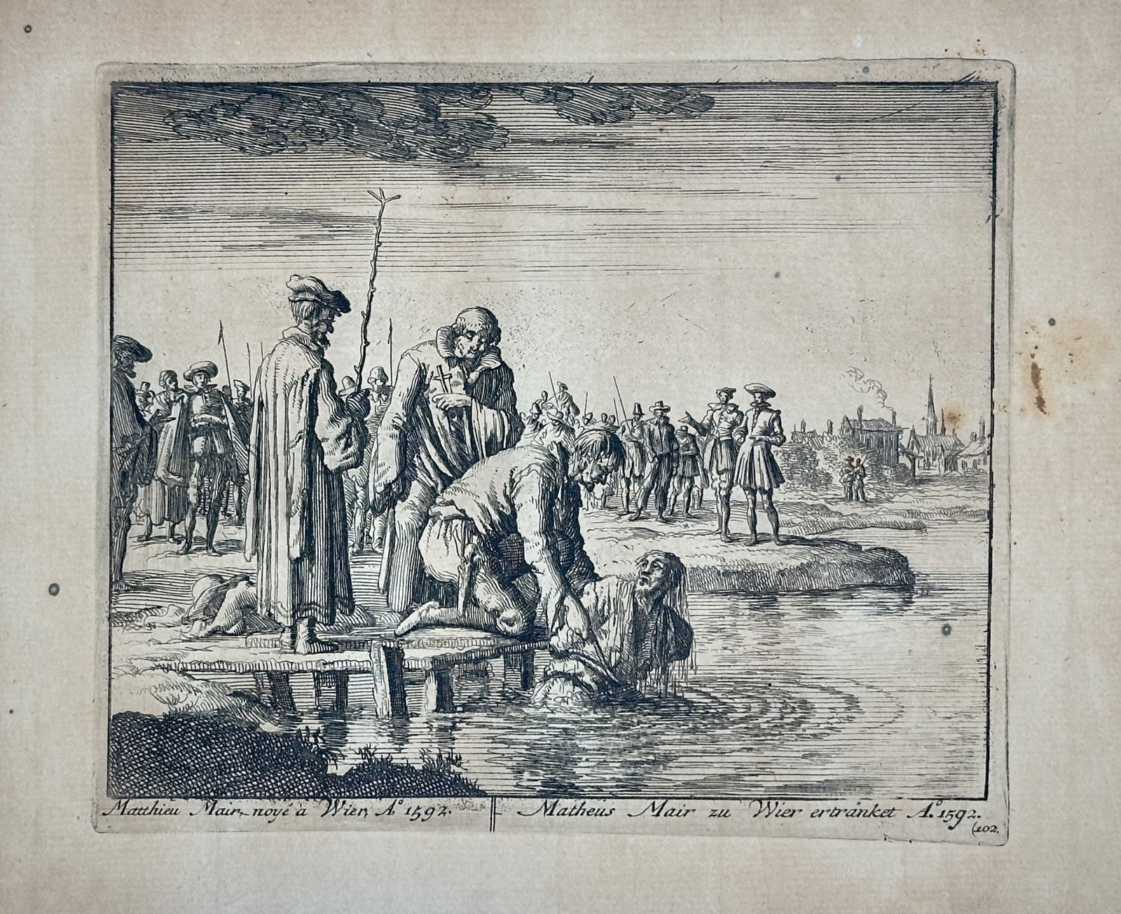 Jan Luyken (1649–1712) - Martyrdom of Mattheus Wouterz - Etching (Late 17th) (1 of 2)
