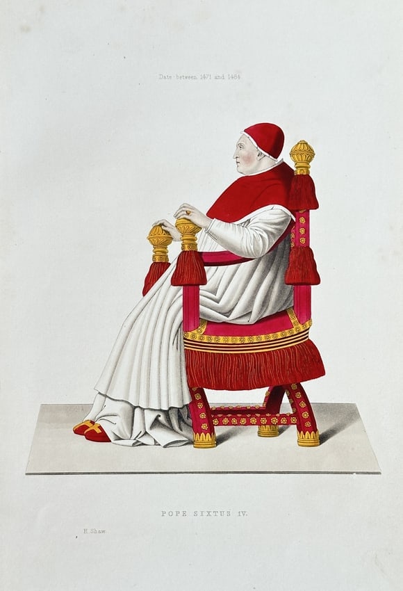 Henry Shaw (1800–1873) – Pope Sixtus IV – Hand-coloured Engraving (1843) (1 of 2)