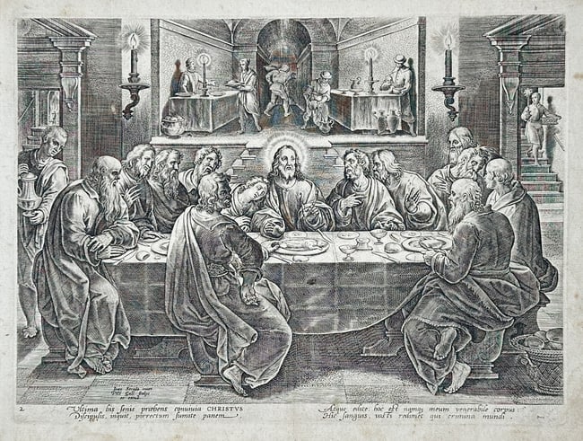 Jan van der Straet (1523–1605) – The Last Supper – Engraving (Circa 1584–1587) (1 of 2)