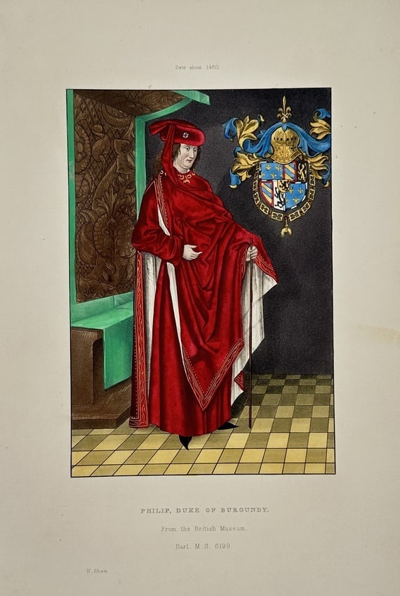 Henry Shaw (1800–1873) – Illustration of Philip, Duke of Burgundy - Hand-colored (1 of 2)