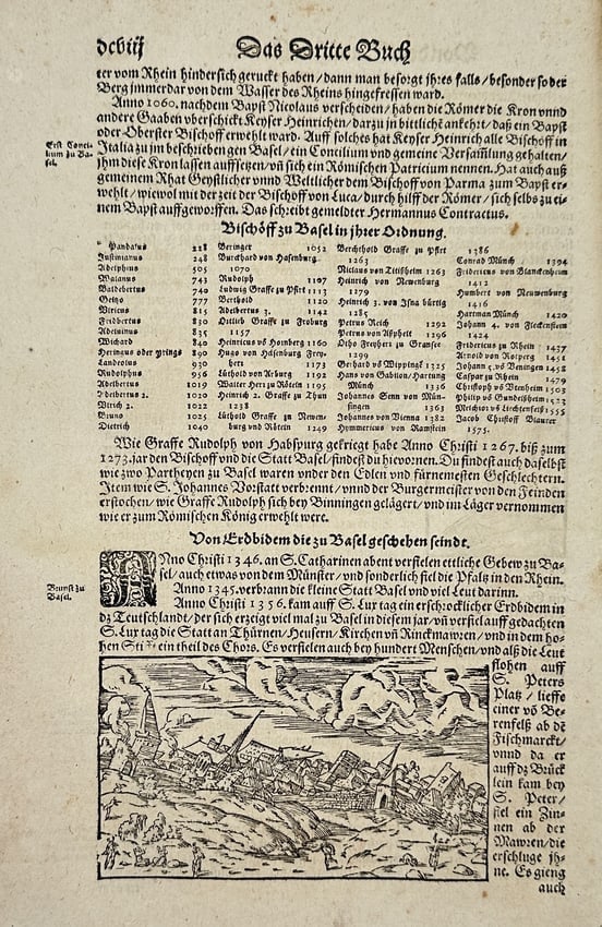 Sebastian Münster – Bishopric of Basel and Battle Scene – Woodcut (16th Century) (1 of 2)