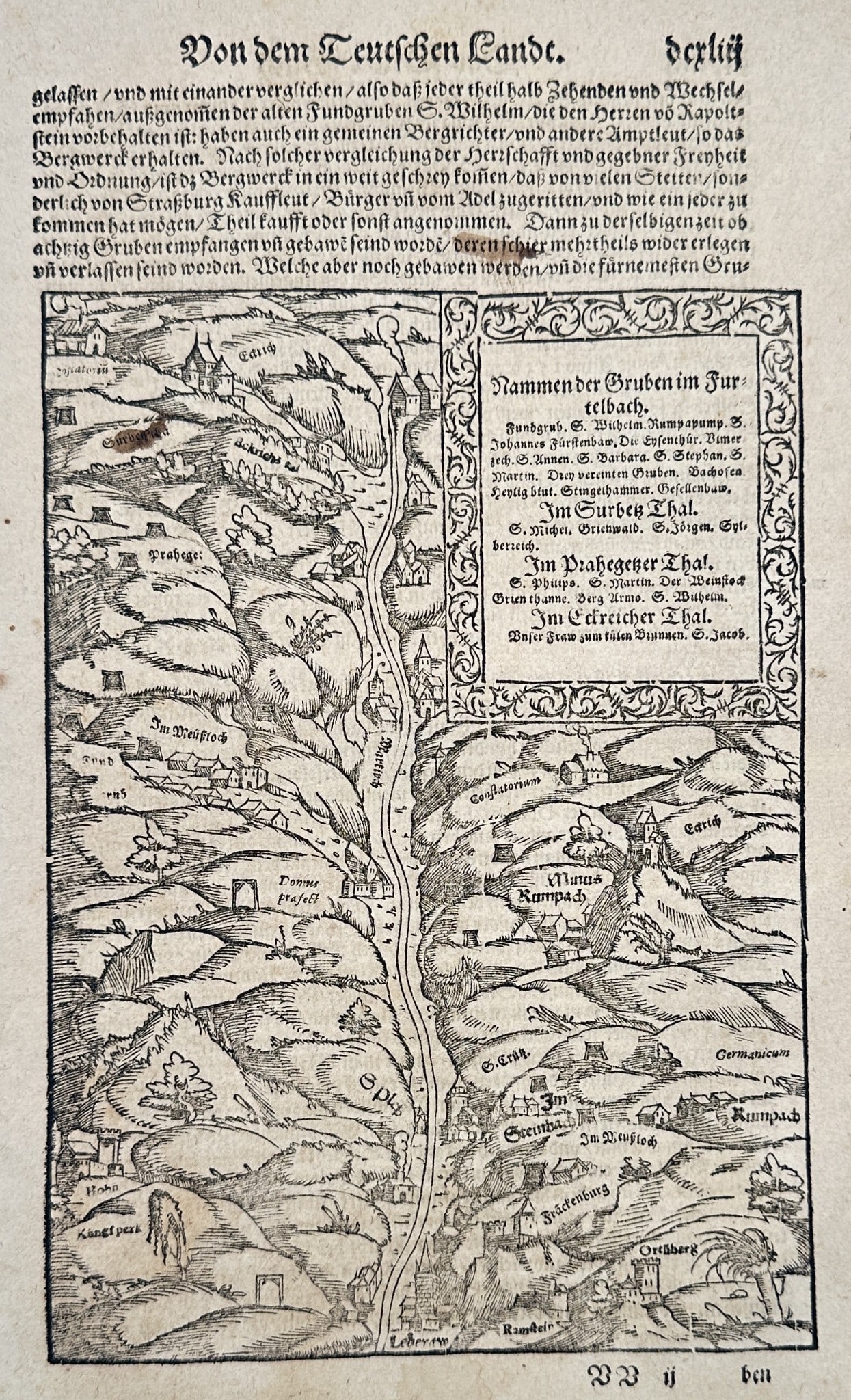 Sebastian Münster – Map of the Source of the Danube and the Region of Fürstenber (1 of 3)