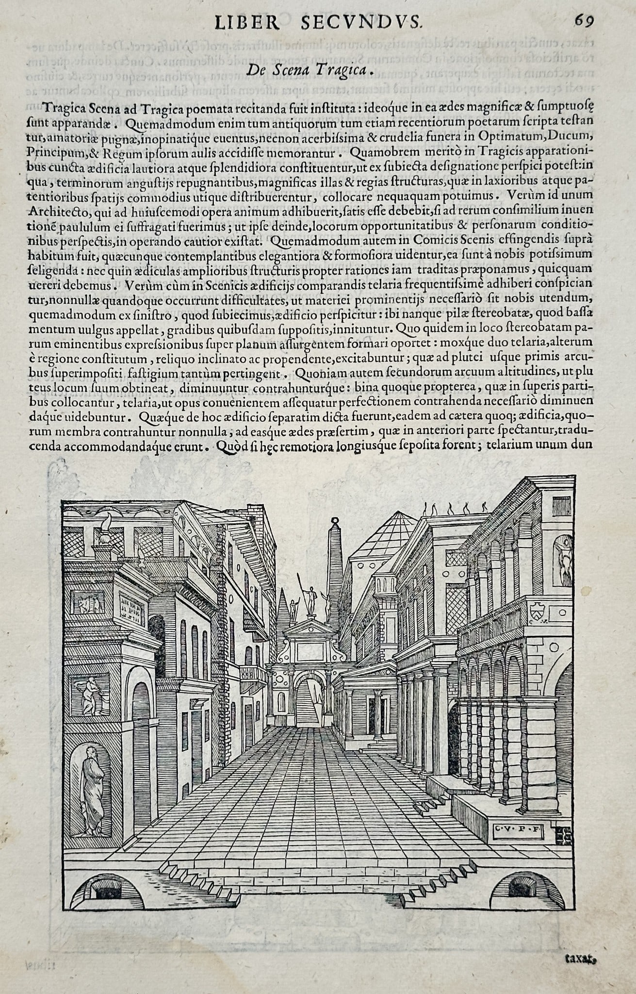 Sebastiano Serlio (1475–1554) – The Tragic Scene (Stage Set Design) – Woodcut (1 of 2)