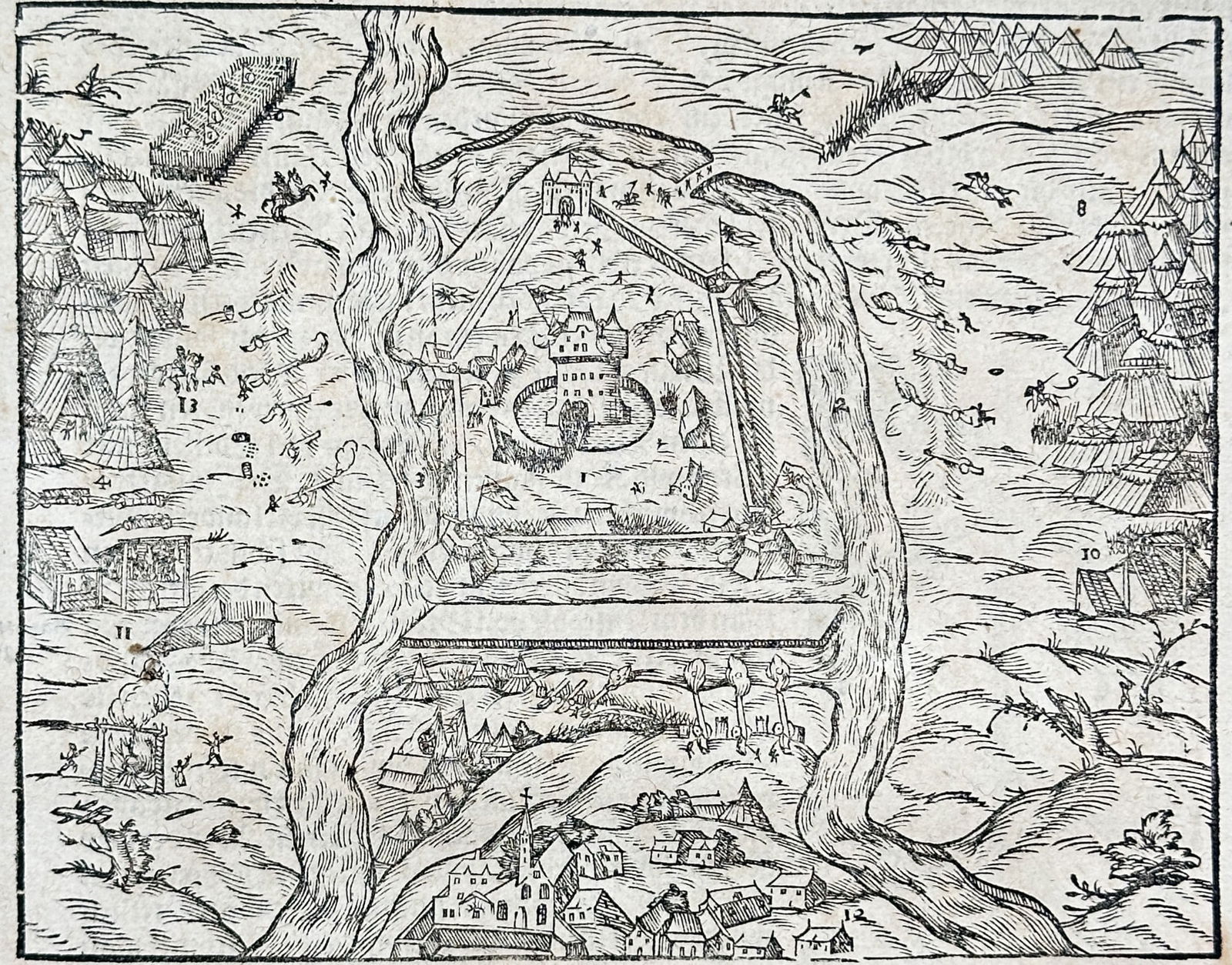 Sebastian Münster (1488–1552) – View of the Fortress of Tokay (Tokaj) in Hungary (1 of 3)