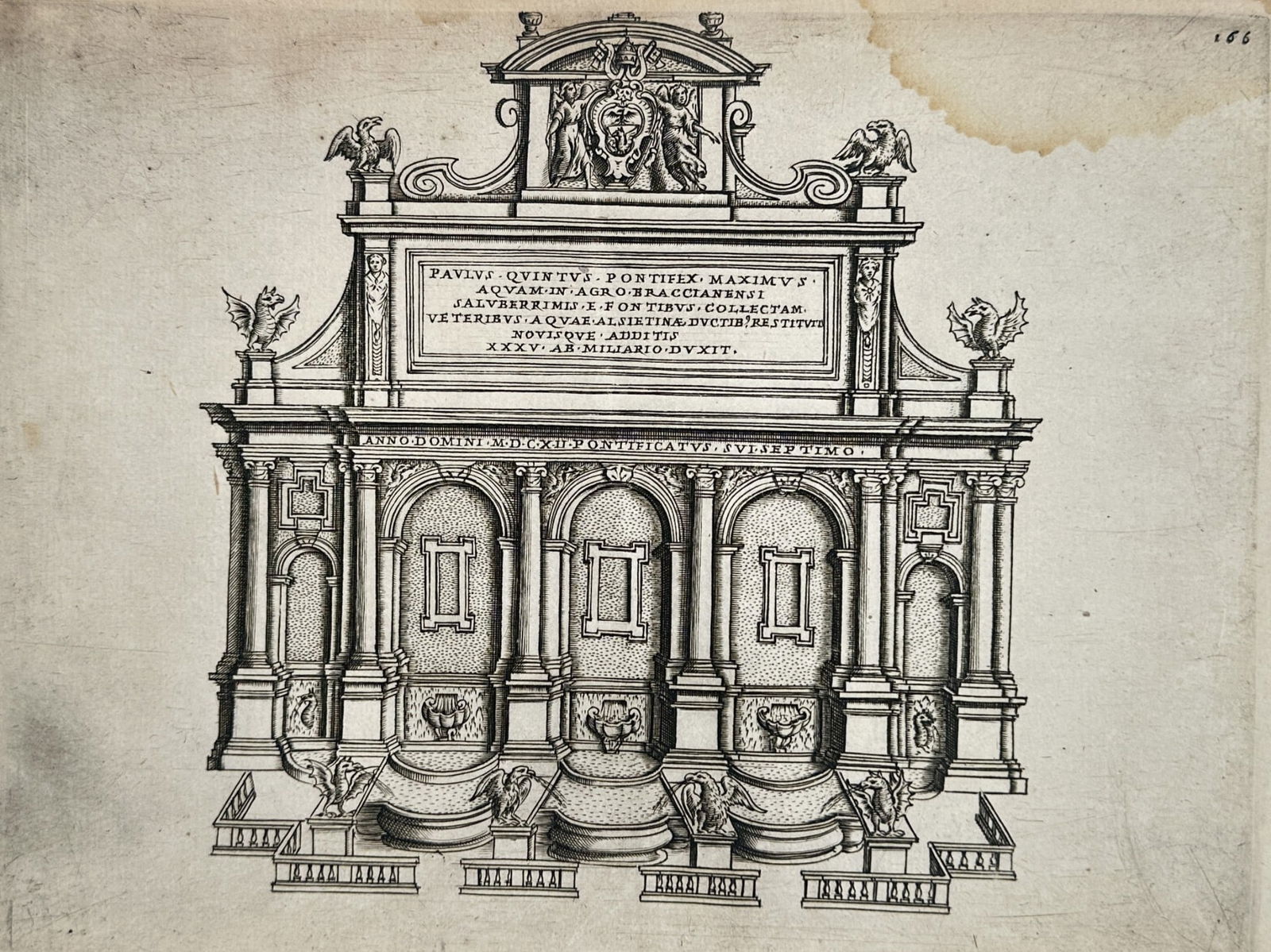 Giacomo Lauro (1550–1640) – Fountain dell'Acqua Paola – Engraving (1612) (1 of 2)