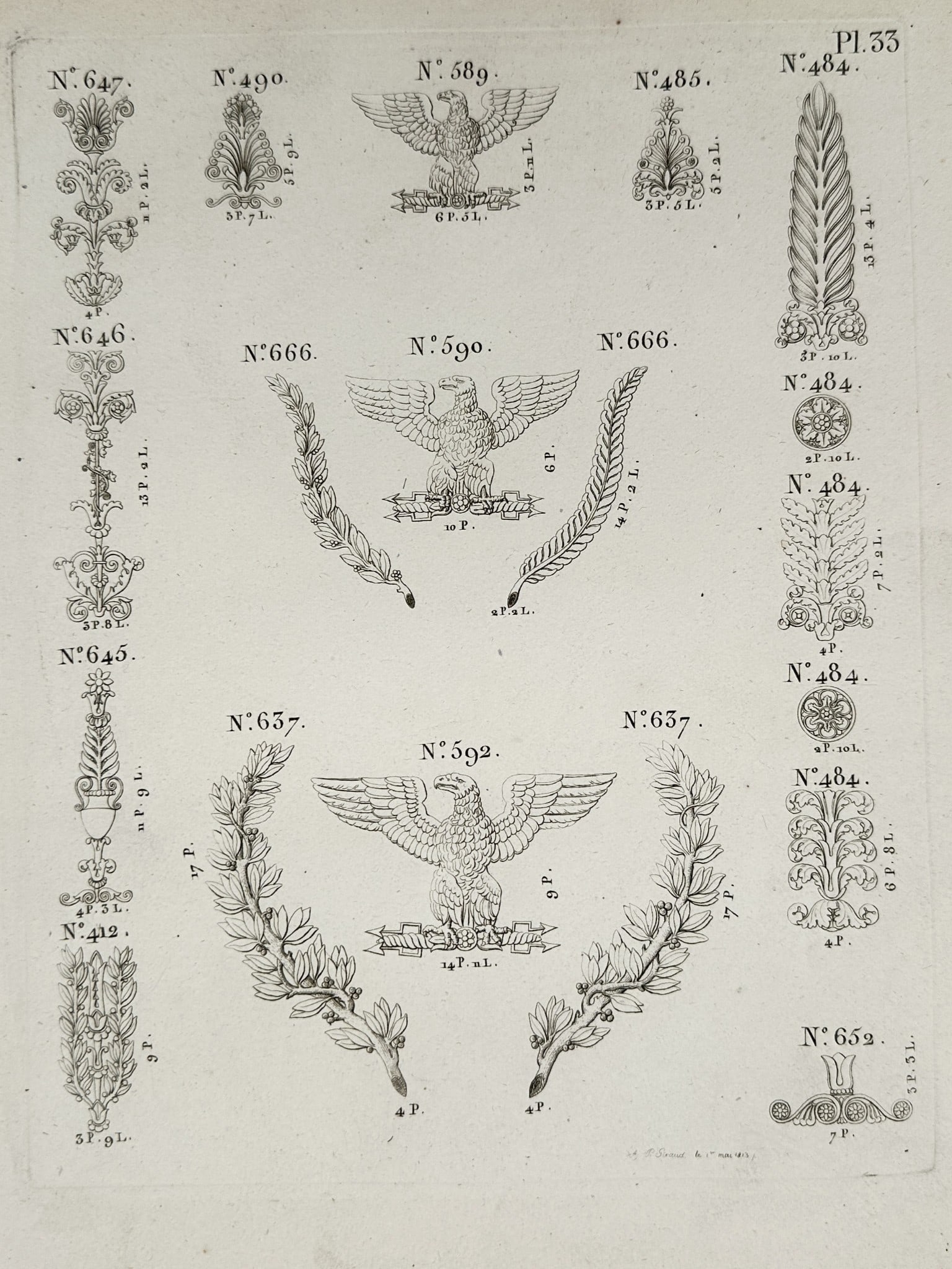 Joseph Beunat (Active 1805–1825) – Neoclassical Imperial Eagle and Floral Orname (1 of 2)