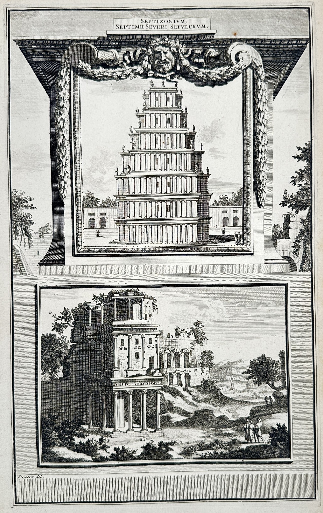 Jan Goeree (1670–1731) – Topographical Views of the Septizonium – Engraving (1 of 2)