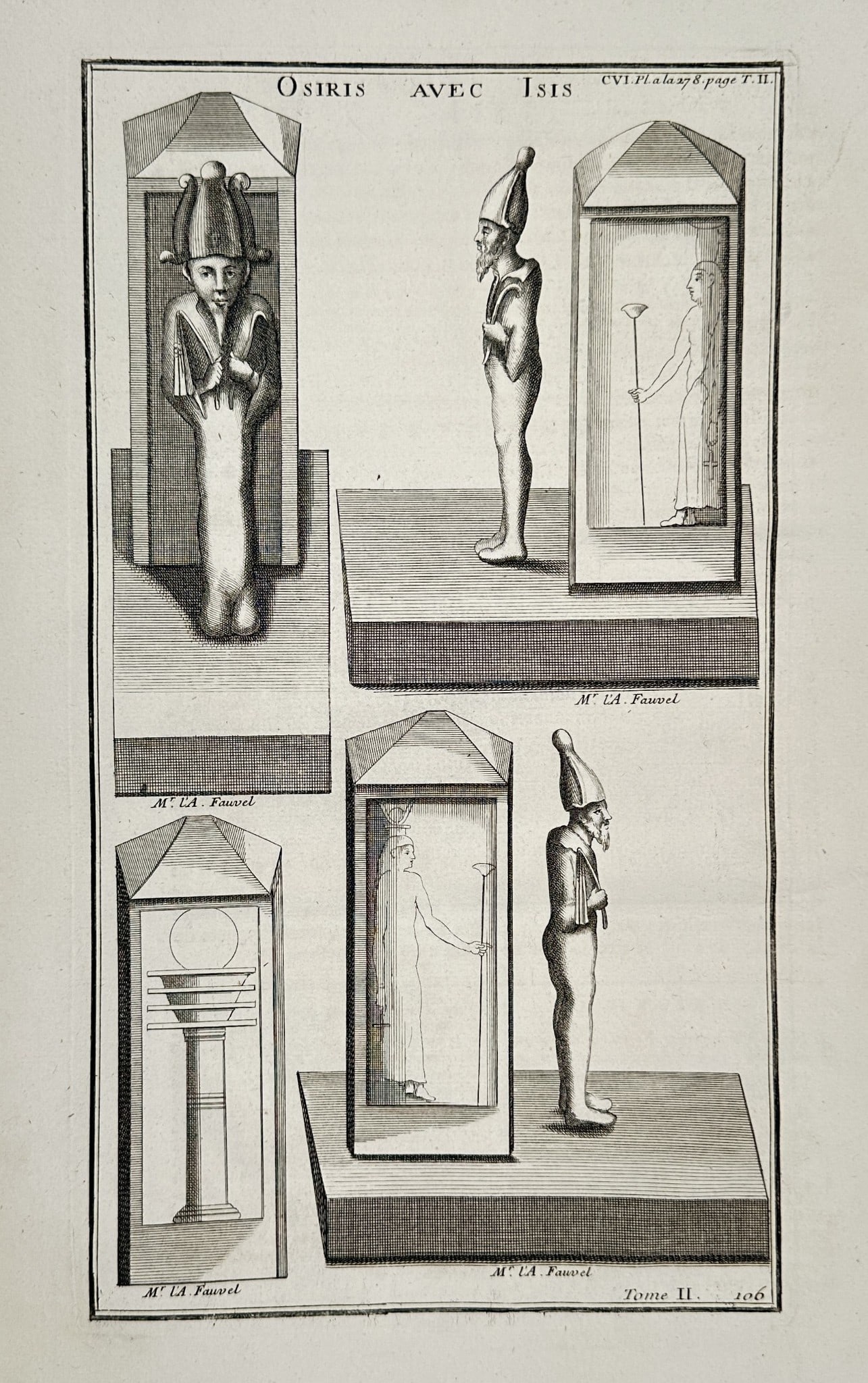 Bernard de Montfaucon (1655–1741) – Osiris and Isis in Funerary Shrines – Engraving (1 of 2)