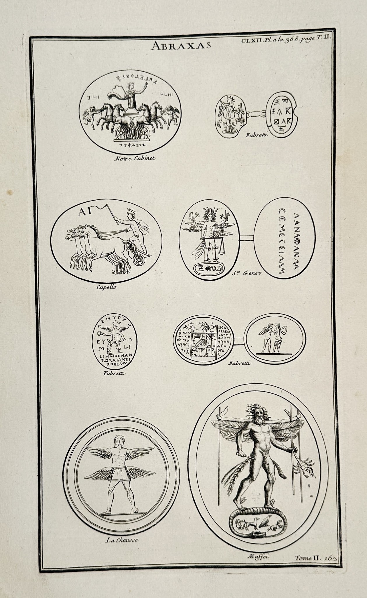 Bernard de Montfaucon (1655–1741) – Gnostic Gems and Celestial Motifs – Engraving (1 of 2)