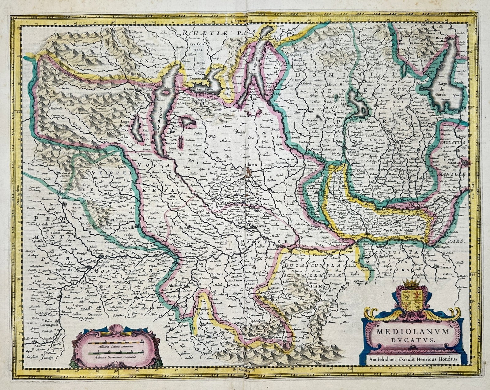 Jodocus Hondius (1563–1612) – Map of the Duchy of Milan – Engraving (1606) (1 of 2)