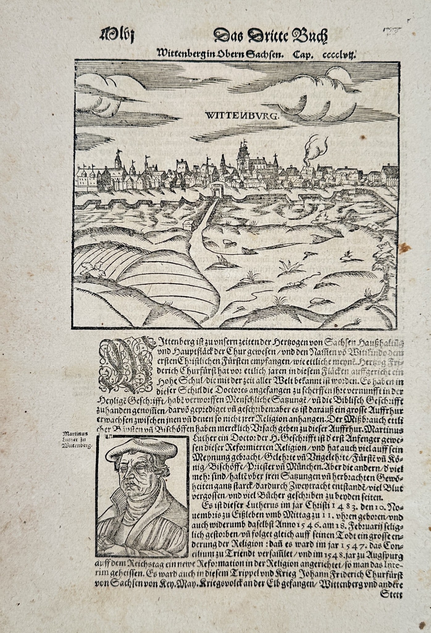 Sebastian Münster (1488–1552) – Map of Wittenberg and Portrait of Martin Luther (1 of 3)