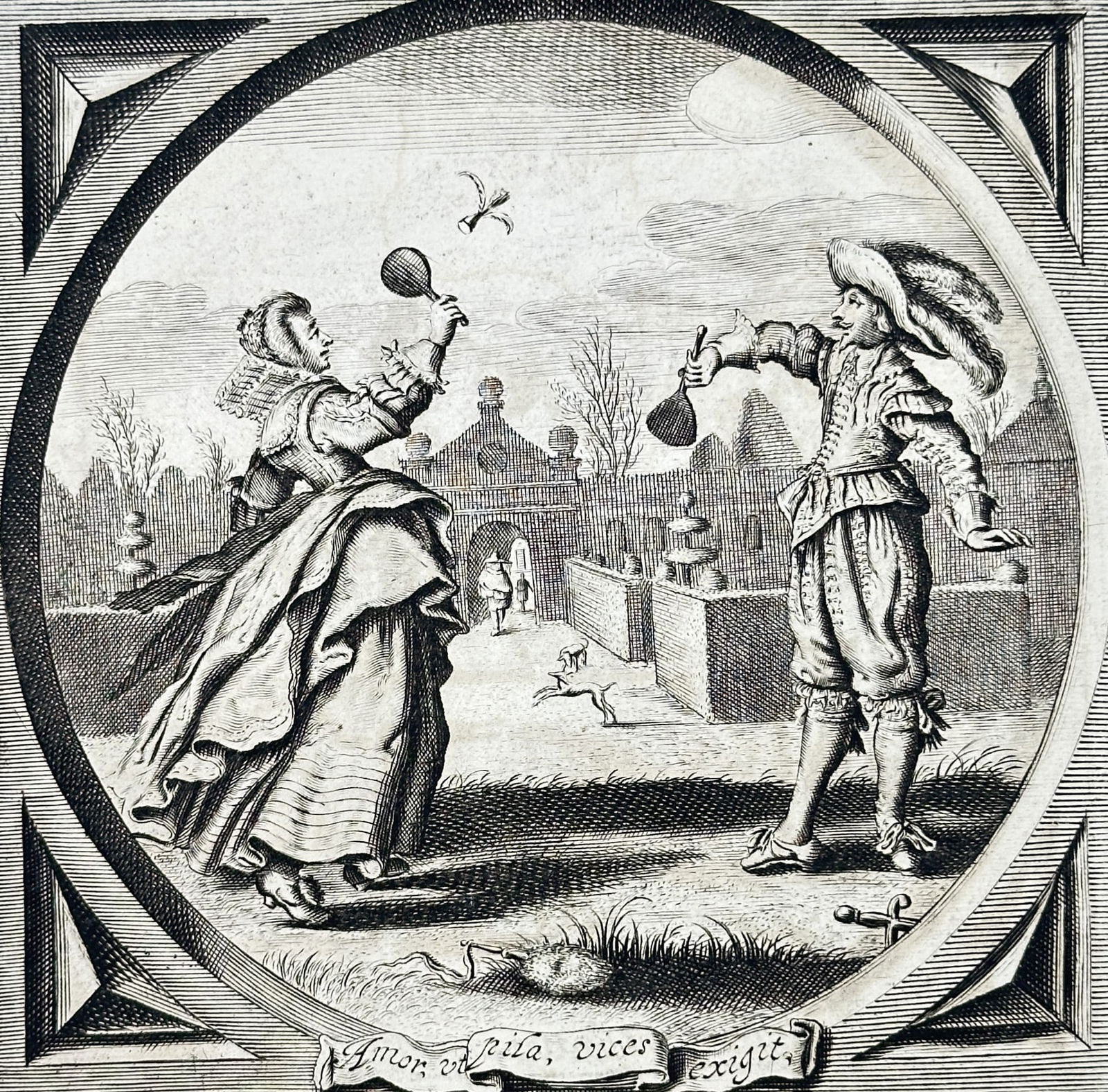 Jacob Cats (1577–1660) – Playing Shuttlecock – Engraving (1630–1660) (1 of 3)