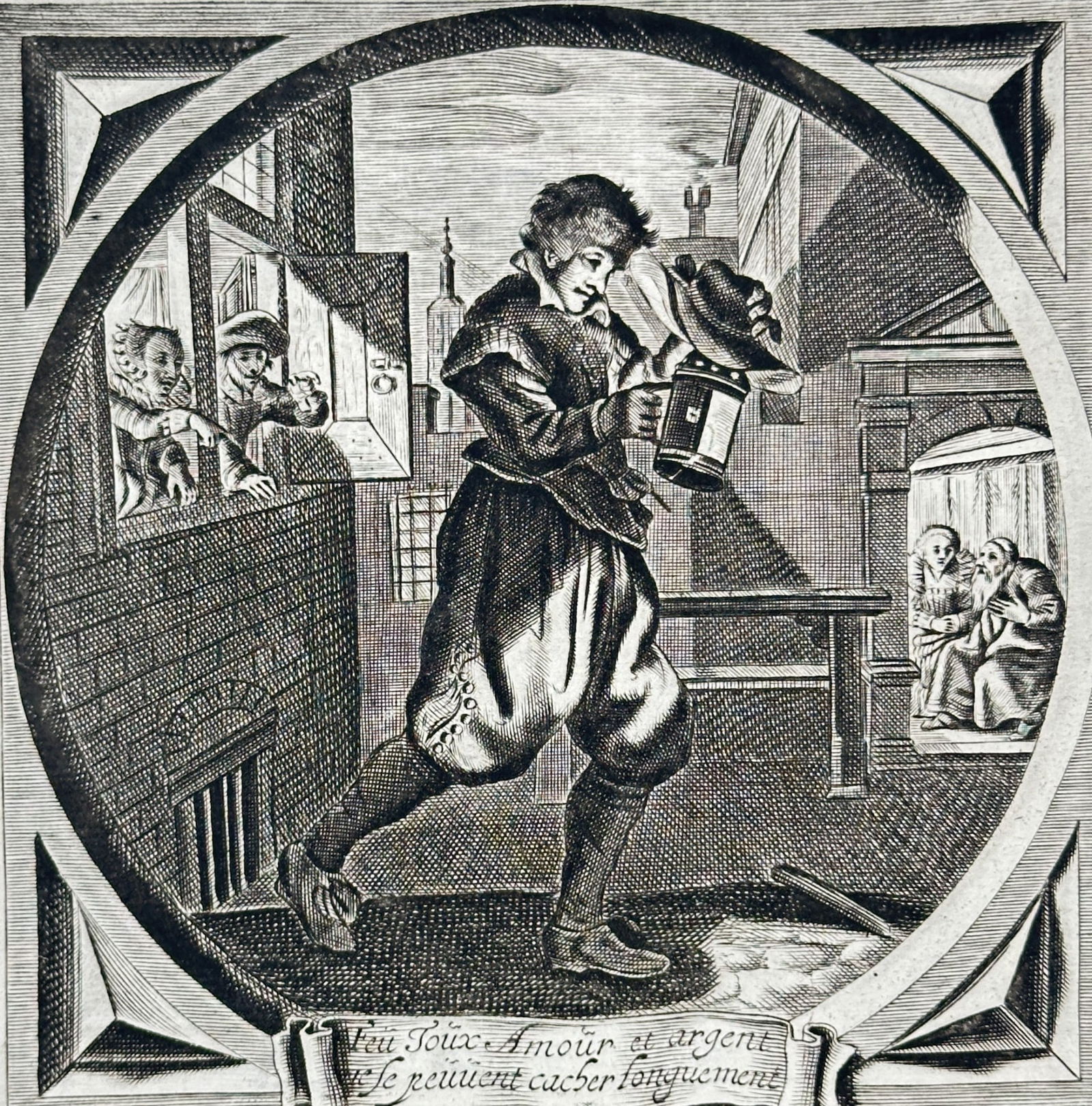 Jacob Cats (1577–1660) – Secret Love, Cough, and Money – Engraving (1 of 3)