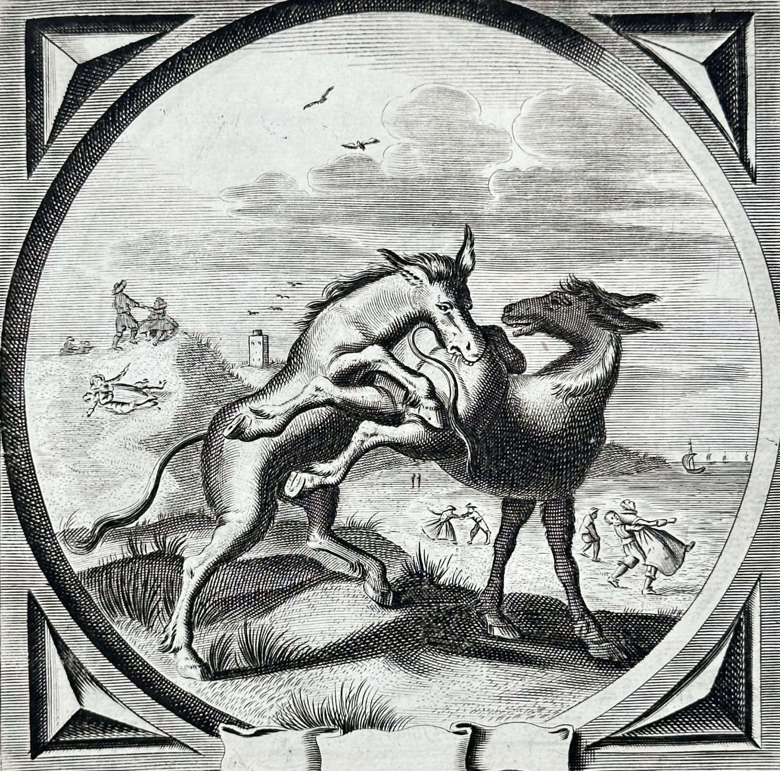 Jacob Cats (1577–1660) – An Ass Bites the One Who Kicks Him – Engraving (1 of 3)