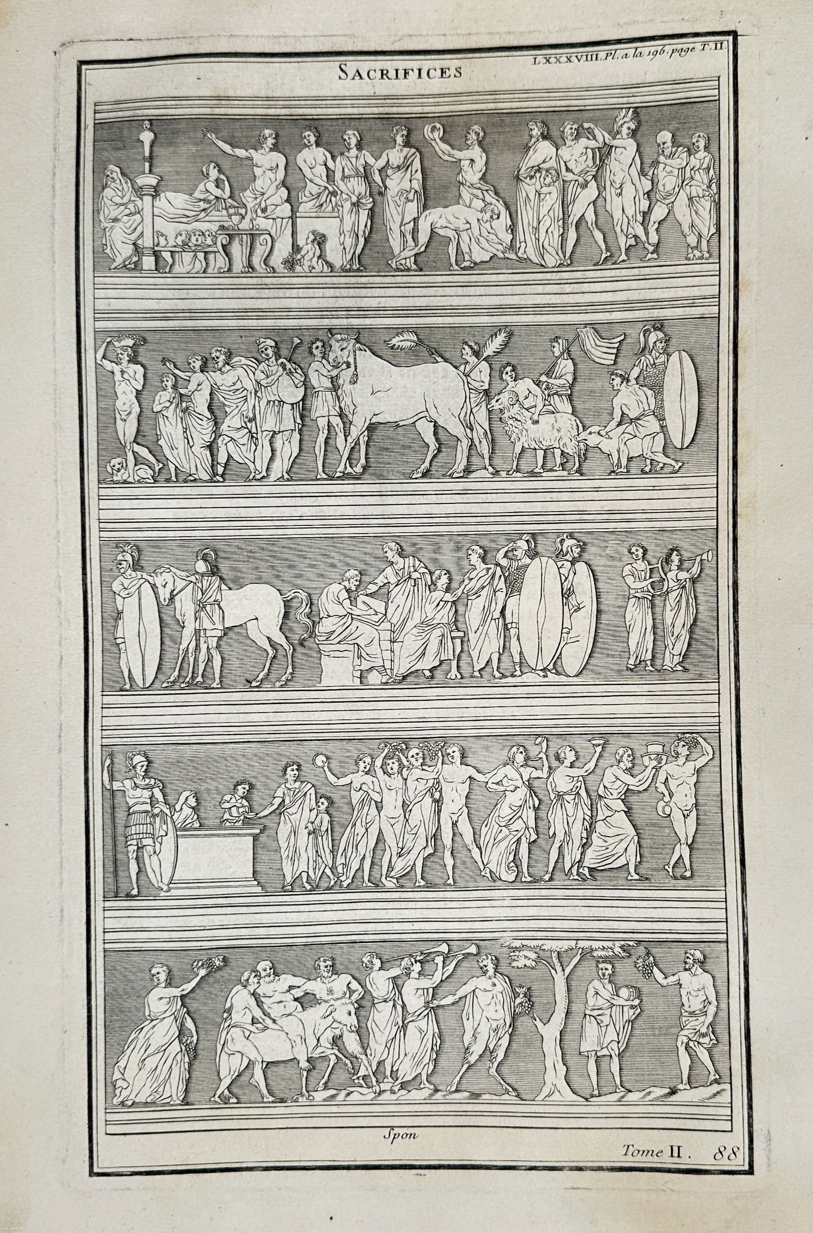 Bernard de Montfaucon (1655–1741) – Various Sacrificial Processions – Engraving (1719) (1 of 2)