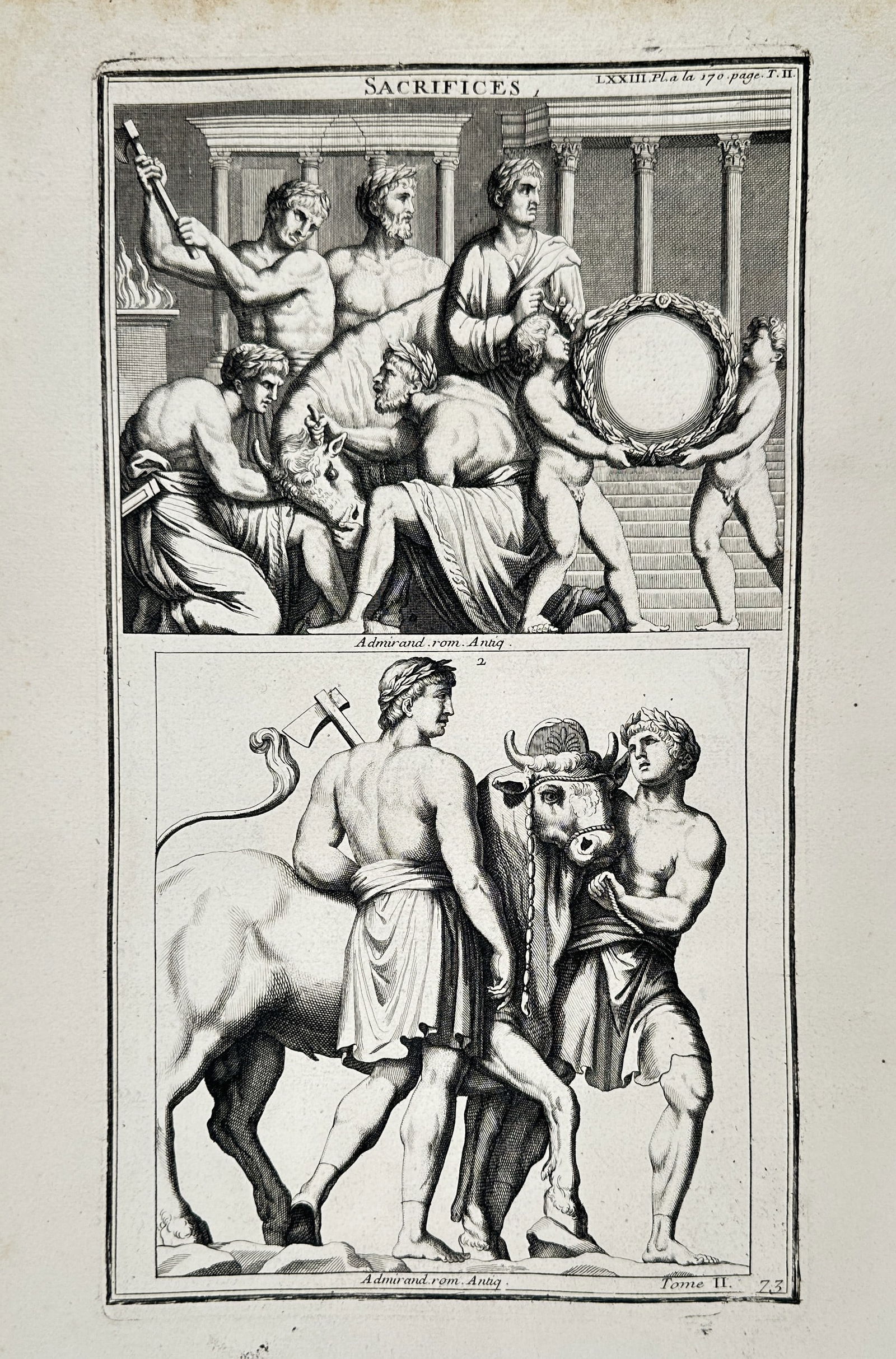 Bernard de Montfaucon (1655–1741) – Classical Sacrificial Scenes – Engraving (1719) (1 of 2)