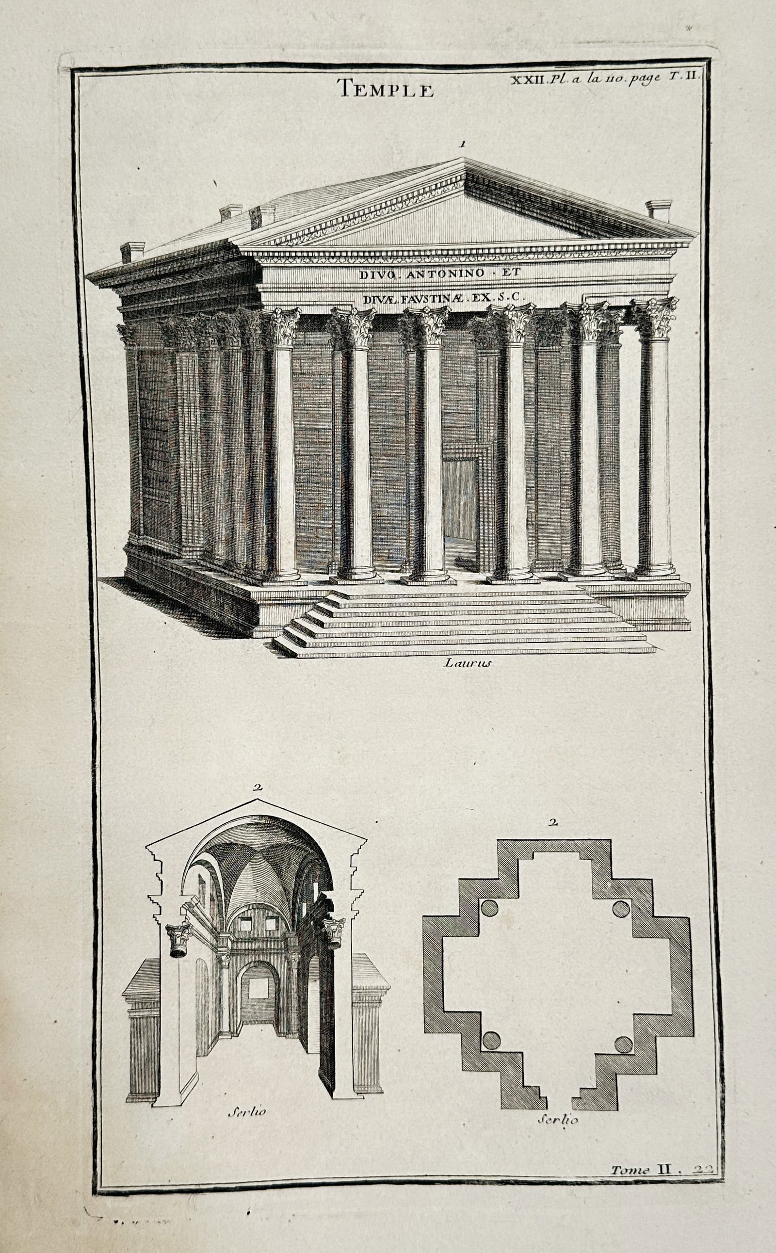 Bernard de Montfaucon (1655–1741) – Temple of Antoninus and Faustina – Engraving (1719) (1 of 2)