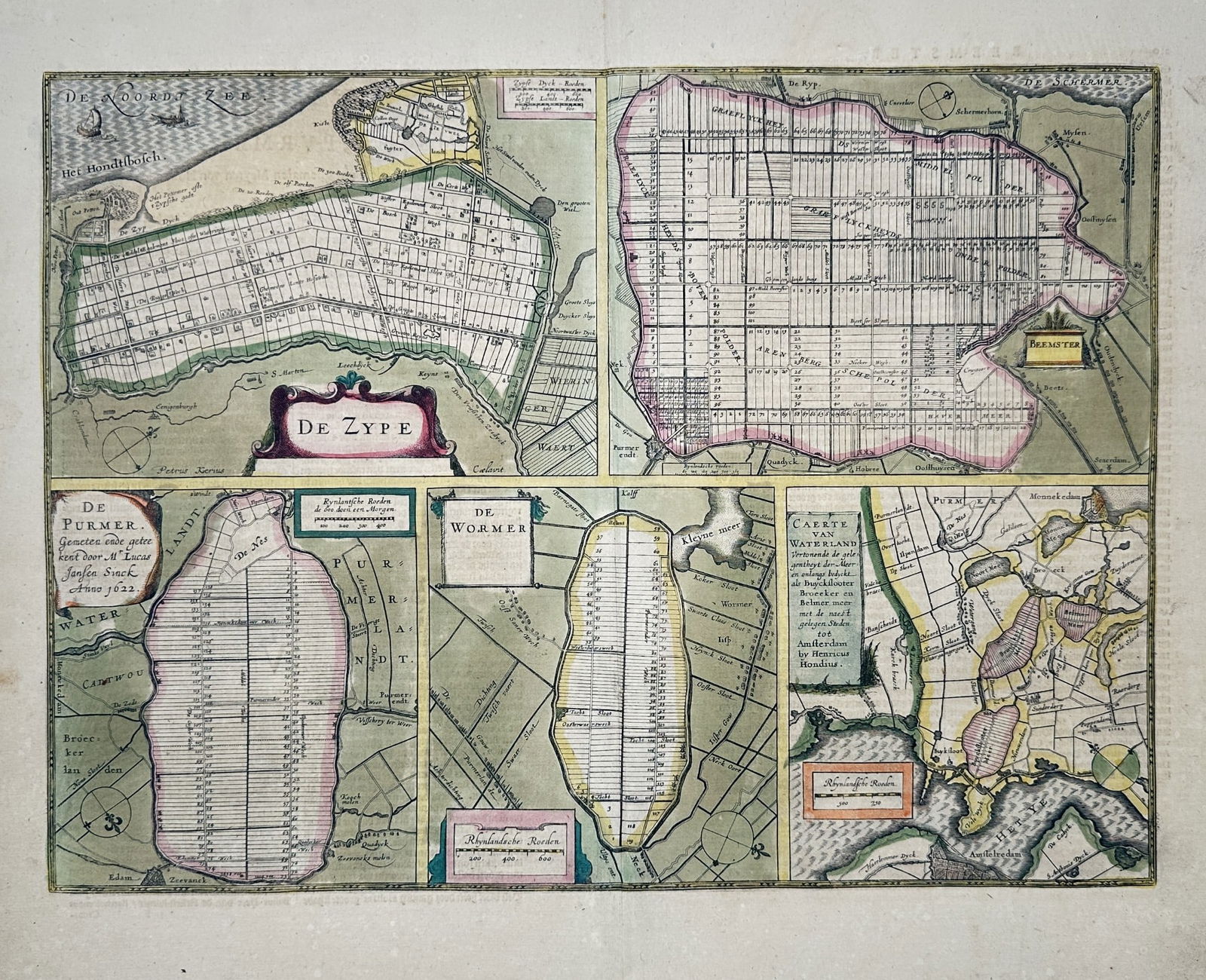 Johannes Janssonius (1588–1664) - Map of Four Dutch Polders - Hand-colored (1 of 2)