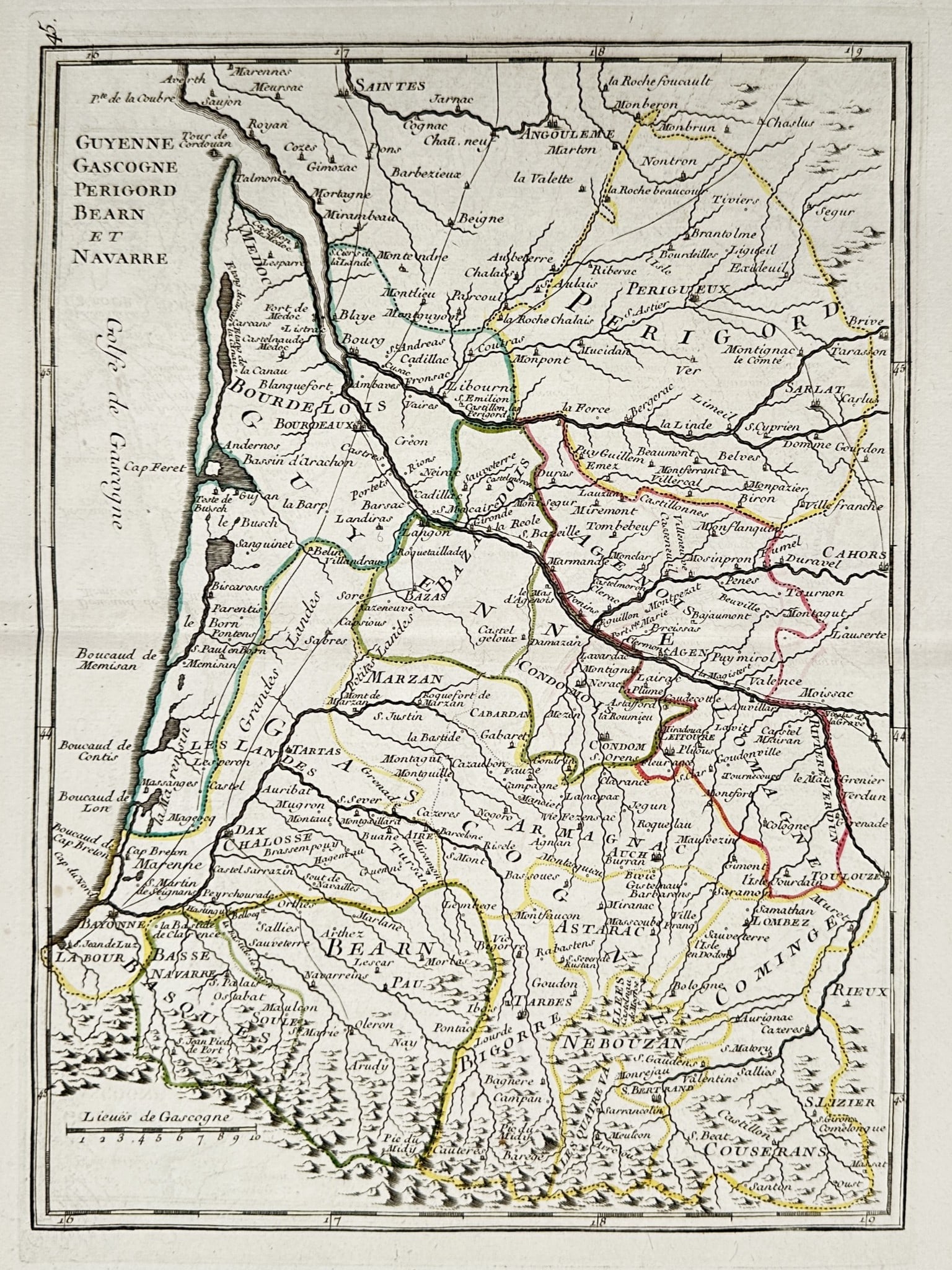 Georges-Louis Le Rouge (1712–1790) – Map of Guyenne, Gascogne, and Navarre (1 of 2)