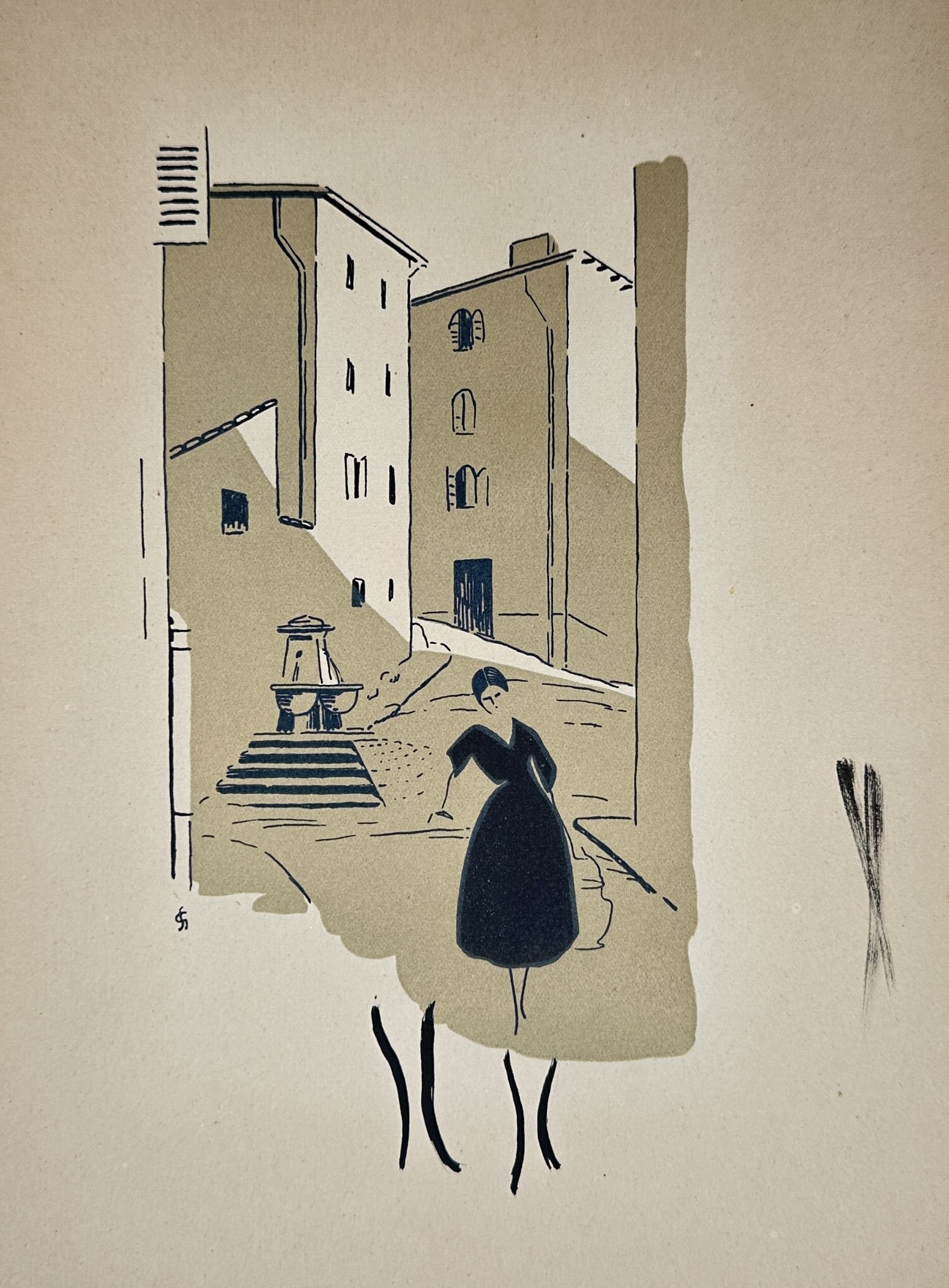 Gaston-Stéphane – View of a Narrow Street – Illustration (c. 1923) (1 of 2)