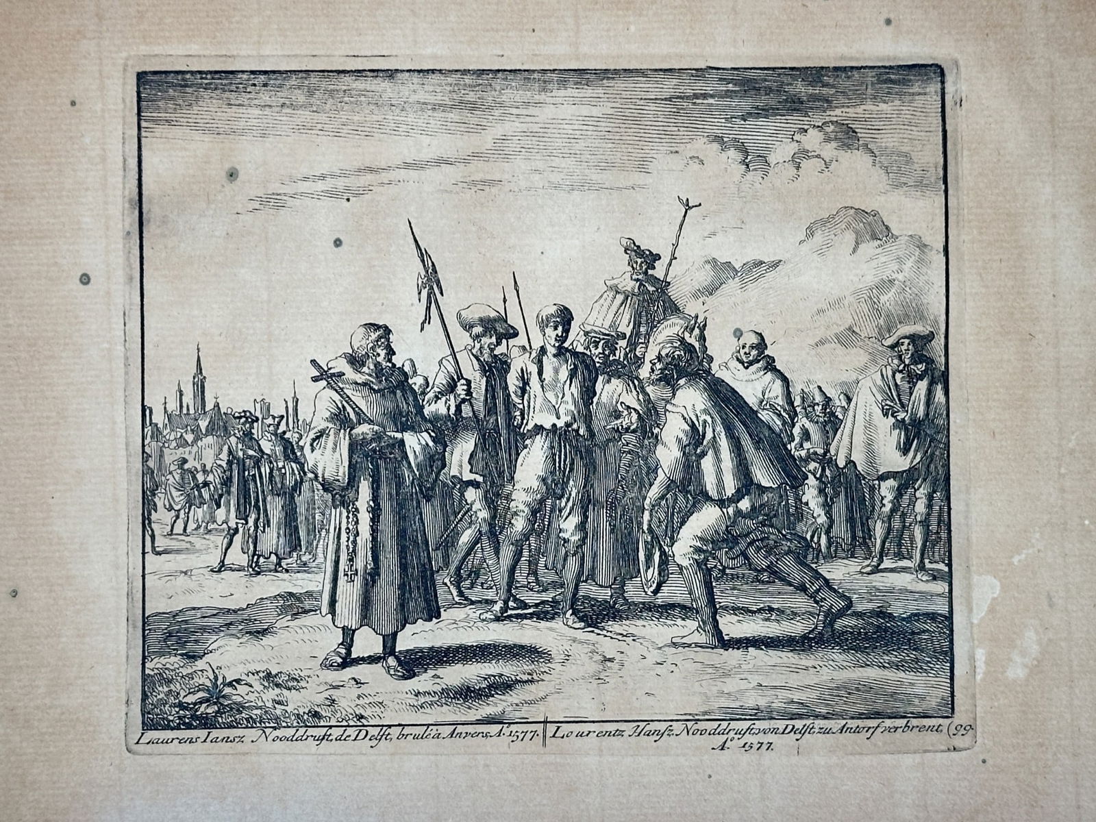 Jan Luyken (1649–1712) – The Execution of Laurens Jansz. Nooddruft – Engraving (1 of 2)