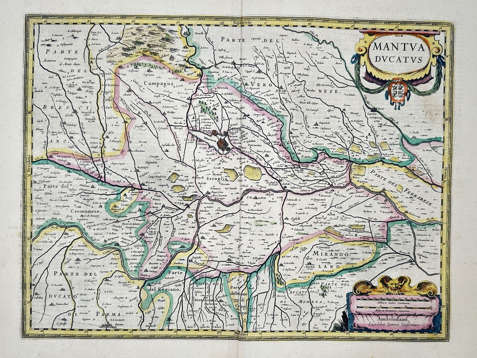 Johannes Janssonius (1588–1664) – Map of the Duchy of Mantua (Italy) – Engraving (1640) (1 of 2)