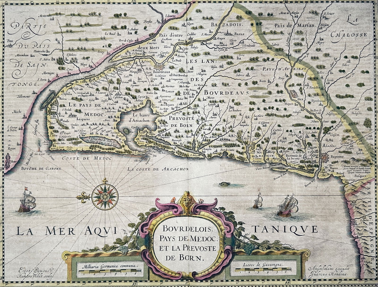 Johannes Janssonius (1588–1664) – Map of Bourdelois, Pays de Medoc, and the Prevoste de Born (1 of 2)