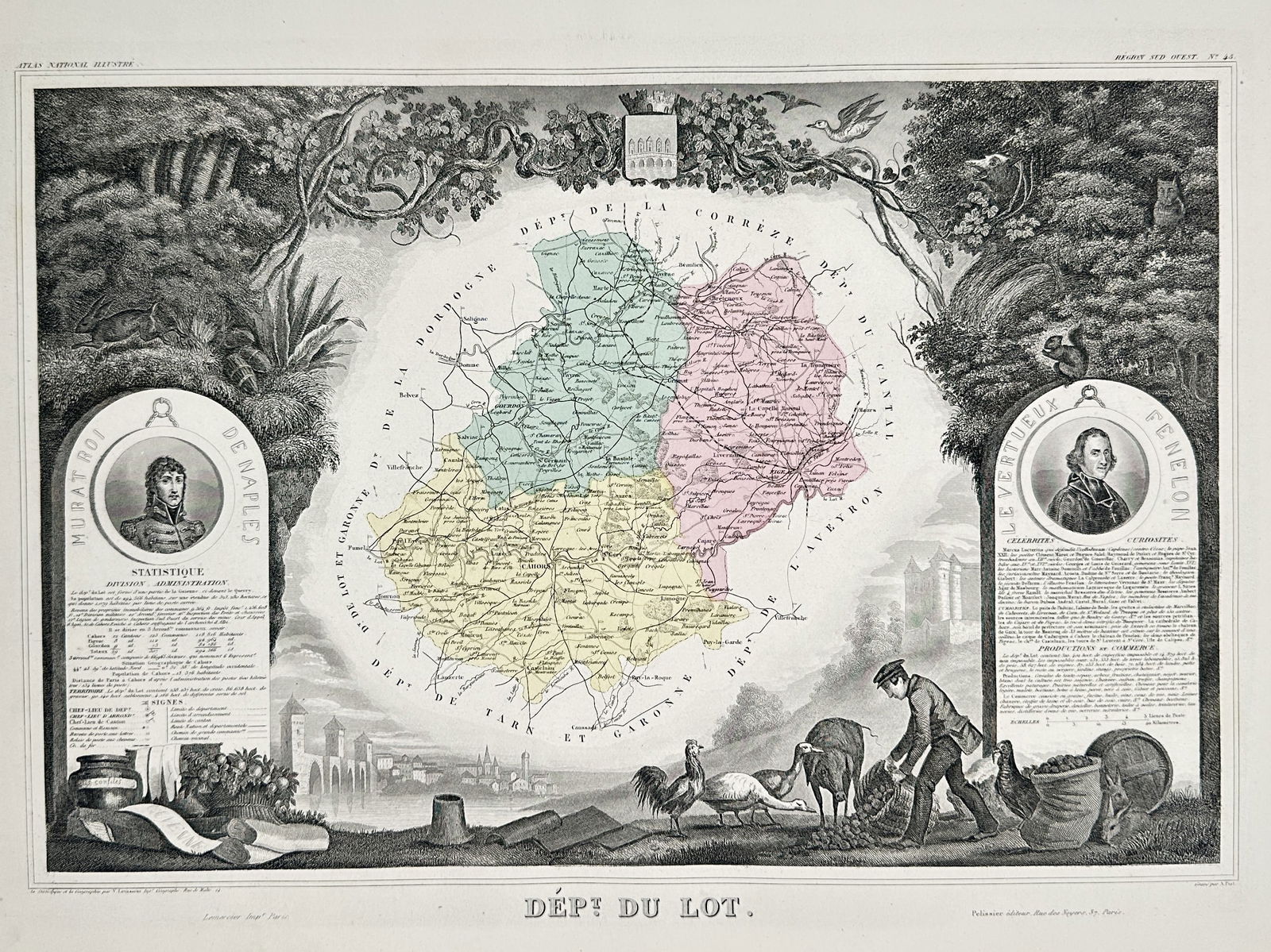 Victor Levasseur (1800–1870) – Map of the Department of Lot (France) – Engraving (1852) (1 of 2)