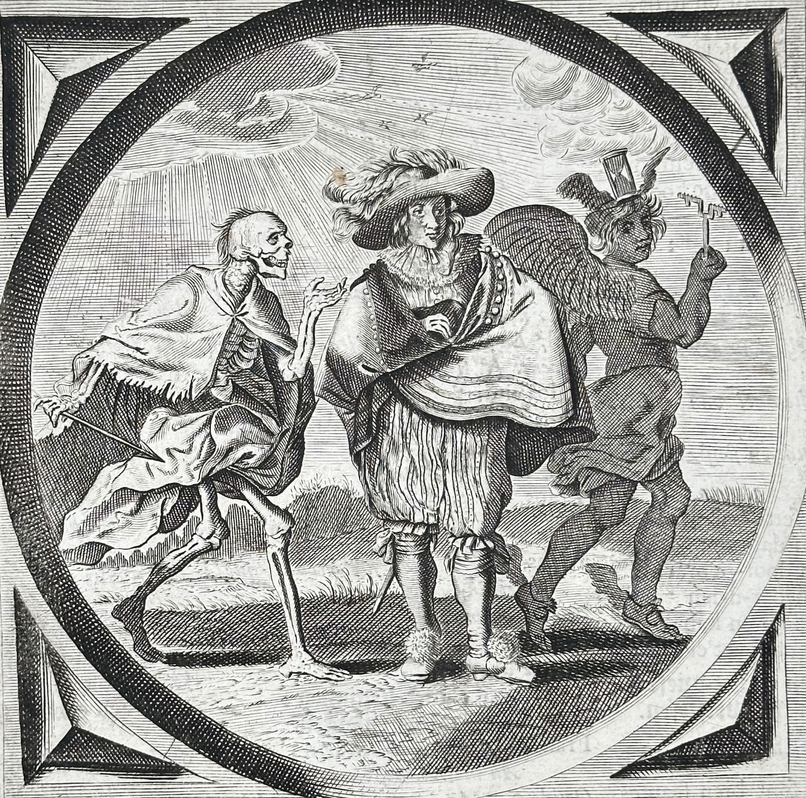 Jacob Cats (1577-1660) – Allegory of time and the arrival of death – Engraving (1658) (1 of 3)