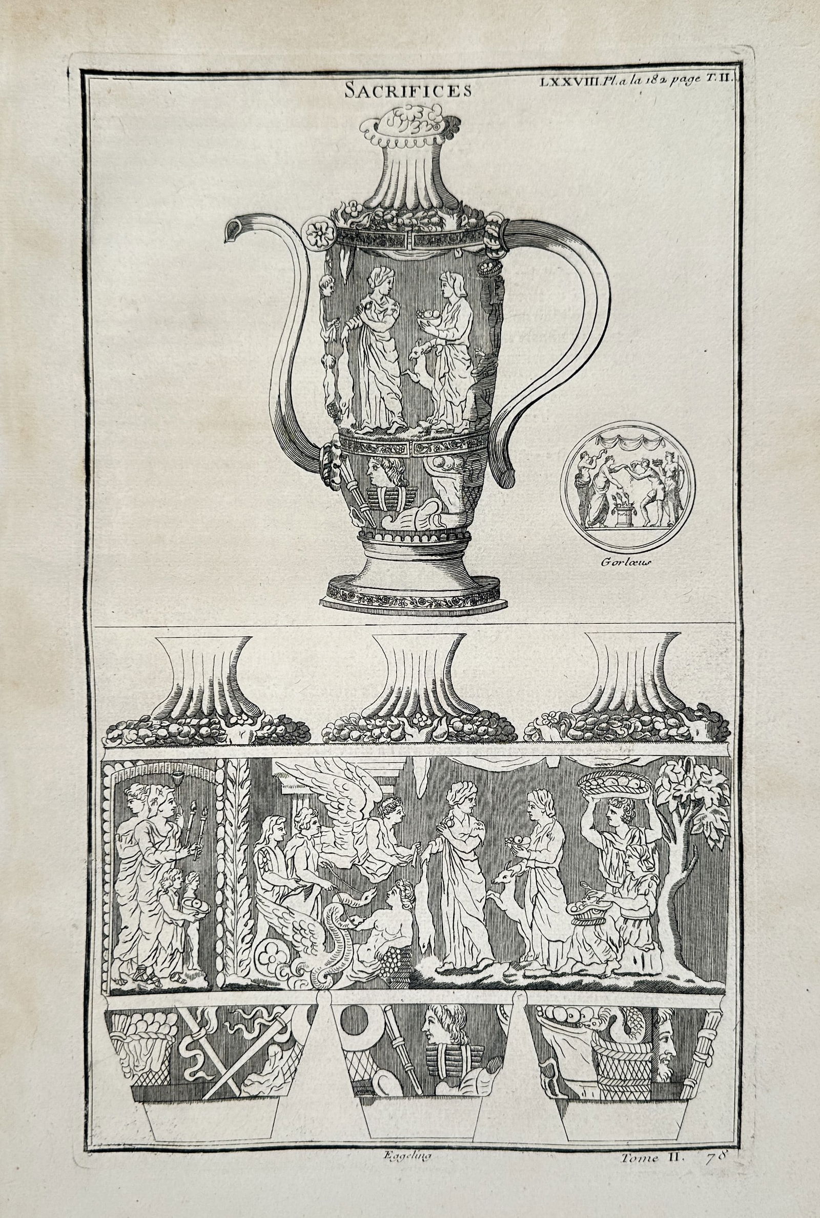 Bernard de Montfaucon (1655–1741) – View of an ancient sacrificial vase and reliefs – (1 of 2)