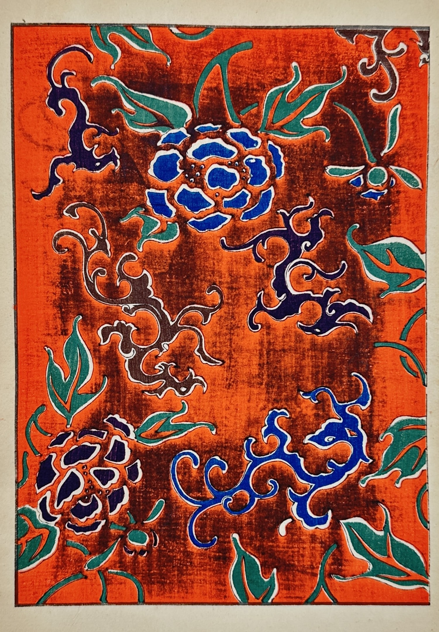 Japanese School – Floral and Dragon Motif Design - woodblock print (20th Century) (1 of 2)
