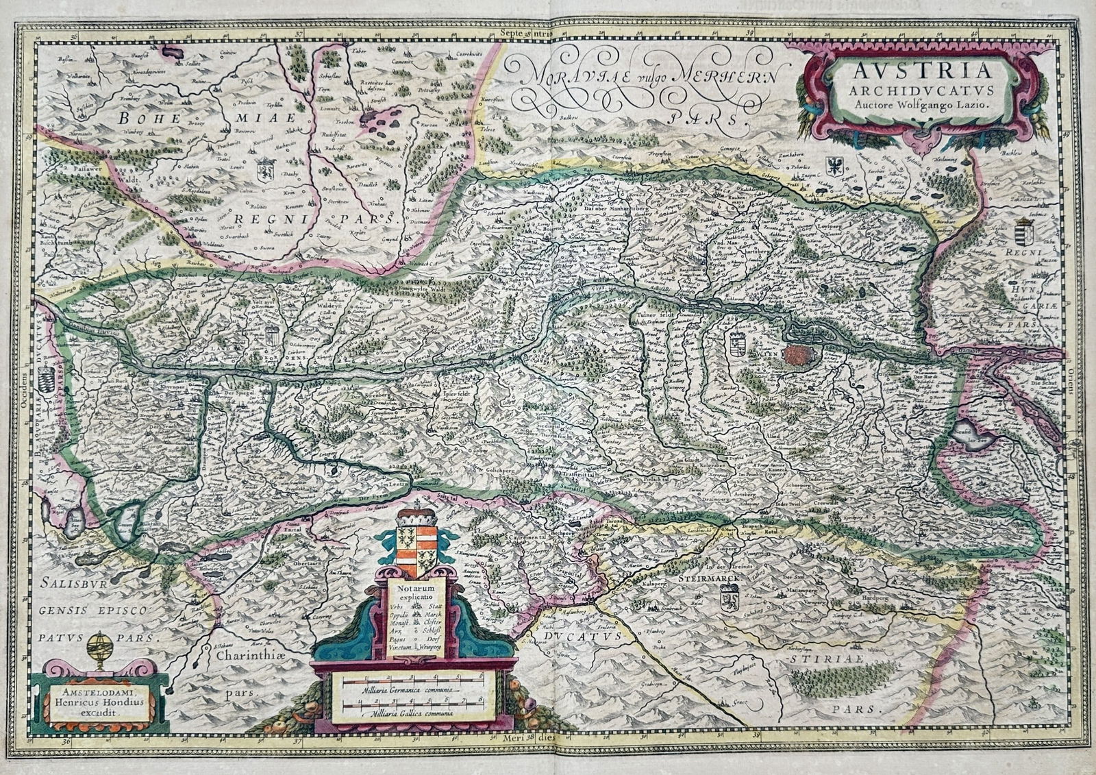 Henricus Hondius II (1597–1651) – Map of the Archduchy of Austria – engraving (1 of 2)