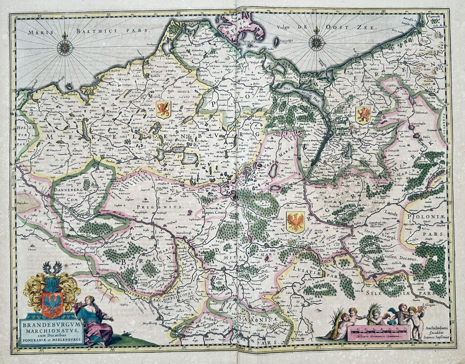 Henricus Hondius II (1597–1651) – Map of the Margraviate of Brandenburg – engraving (1 of 2)