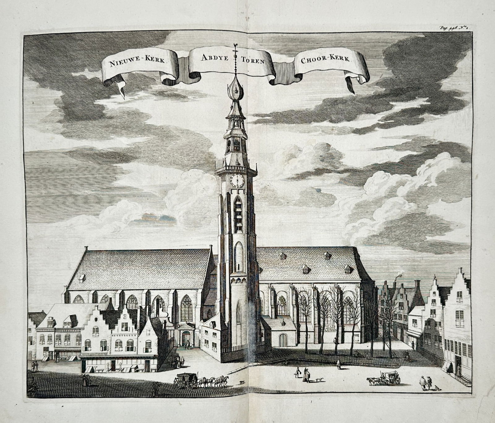 Mattheus Smallegange (1624–1710) – View of the Abbey Tower in Middelburg: This engraving presents a detailed architectural view of the Abbey complex in Middelburg, centered on the prominent Lange Jan tower. The composition highlights the distinct sections of the religious s