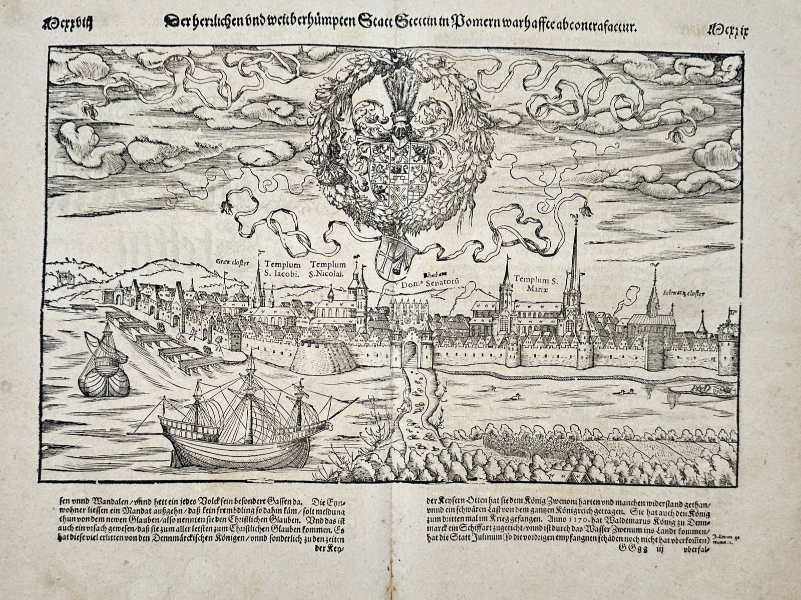 Sebastian Munster (1488–1552) – City of Stettin – Woodcut (1550) (1 of 2)